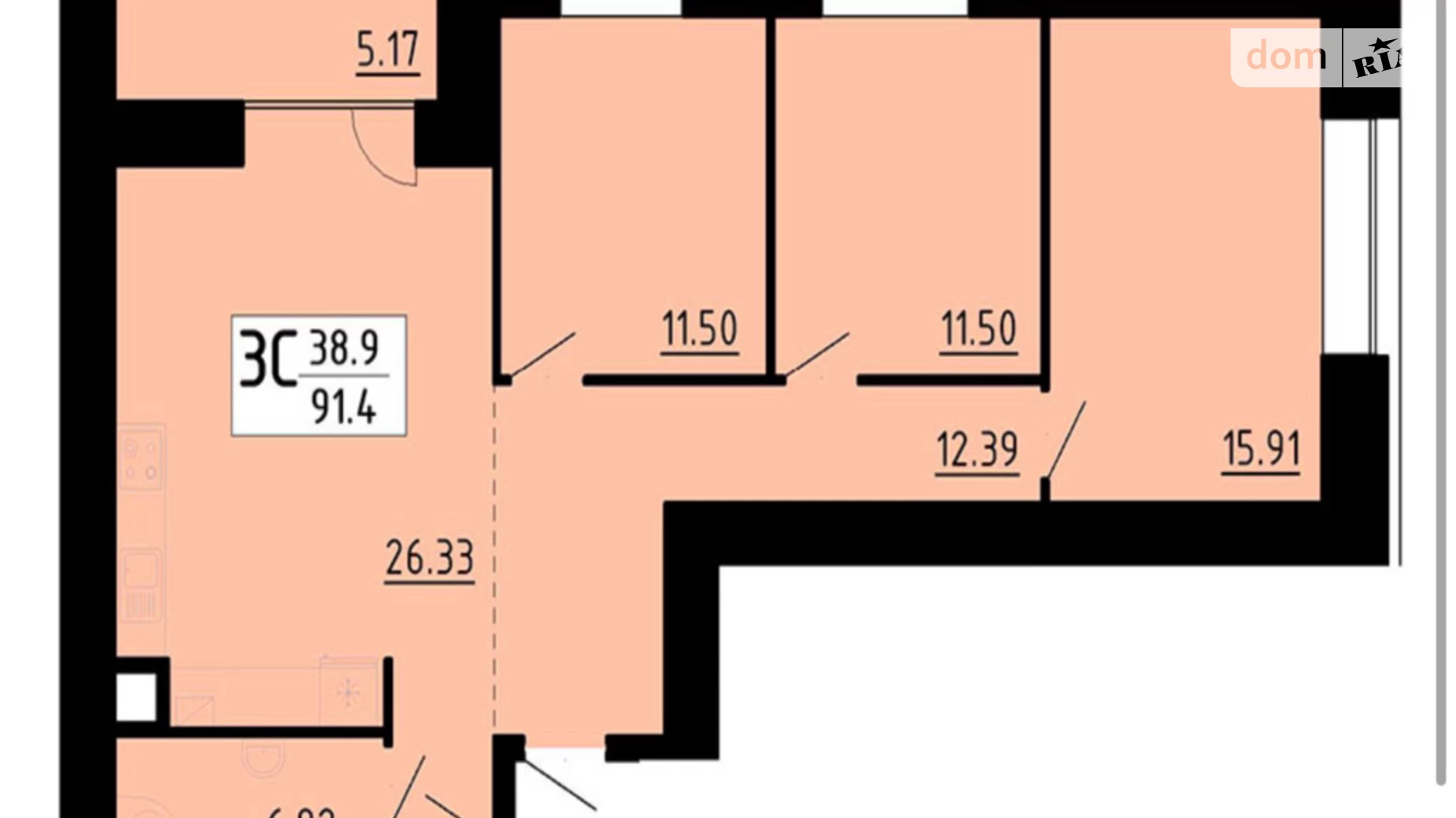 3-комнатная квартира 91.8 кв. м в Тернополе, ул. Сергея Корольова, 7Б - фото 4