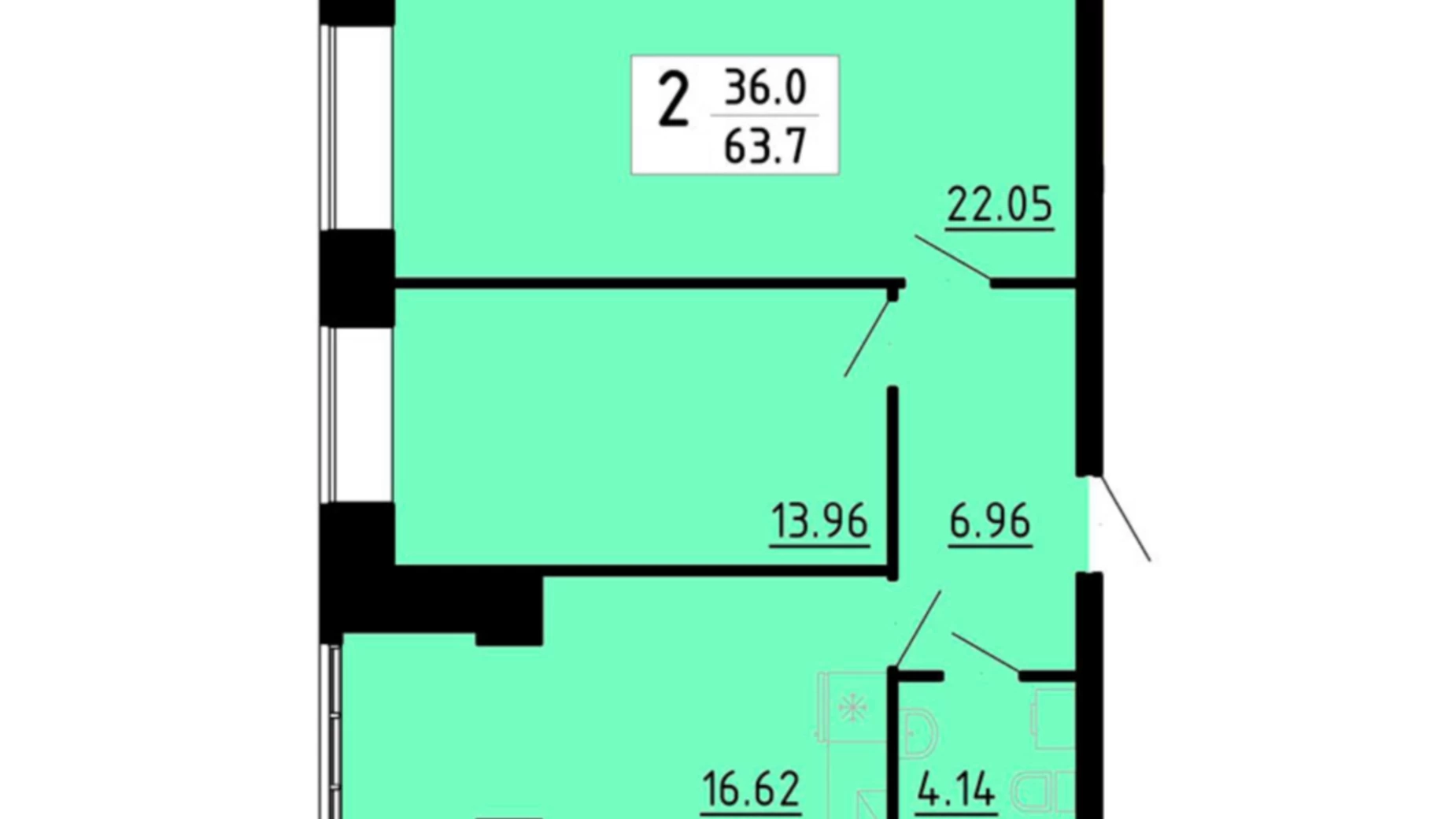 2-комнатная квартира 63.7 кв. м в Тернополе, ул. Академика Сергея Королева - фото 3