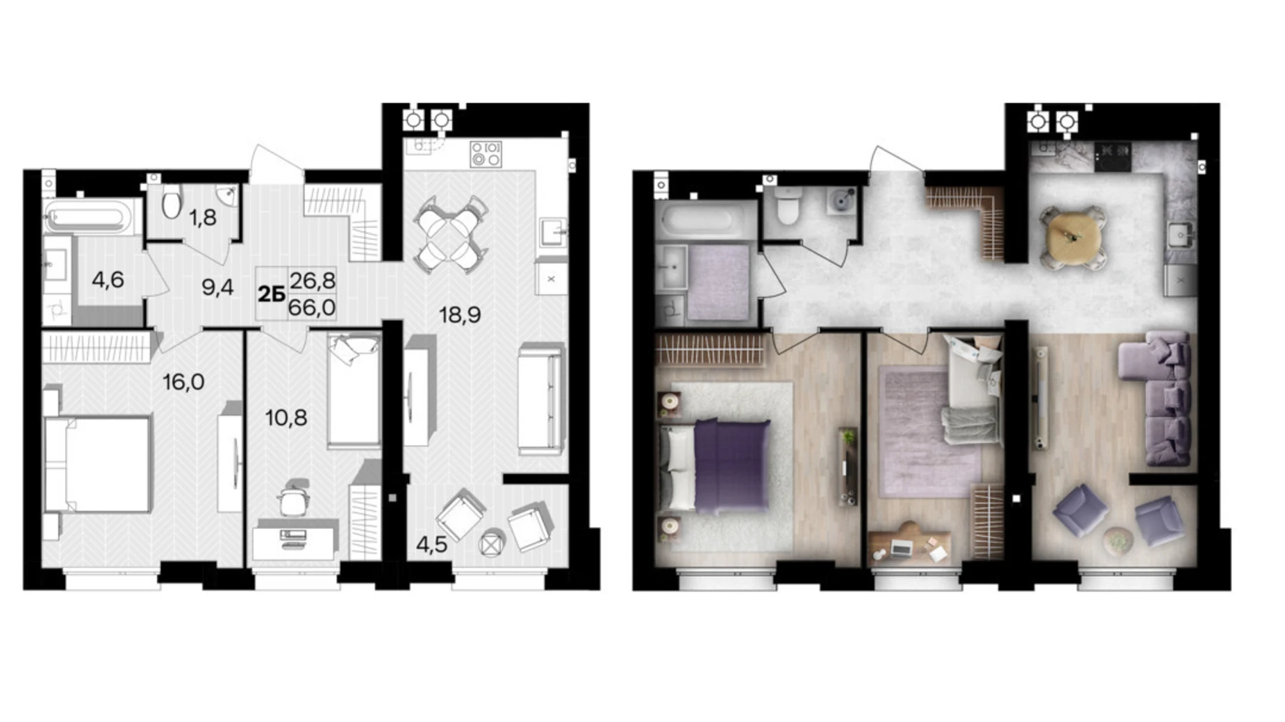 Продается 2-комнатная квартира 66 кв. м в Виннице, ул. Левка Лукьяненко(Ватутина), 16Б - фото 2