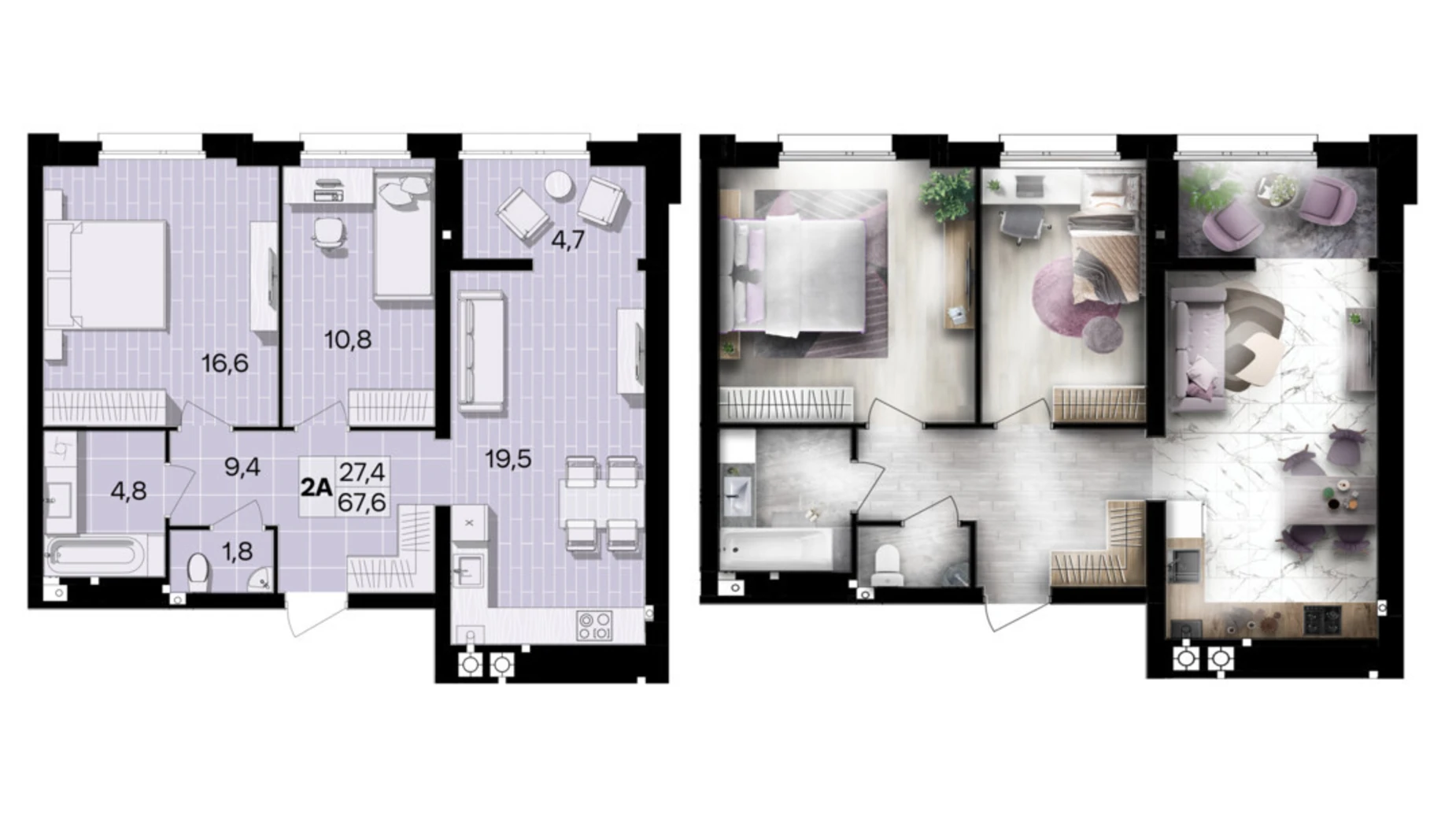 Продается 2-комнатная квартира 67.6 кв. м в Виннице, ул. Левка Лукьяненко(Ватутина), 16Б - фото 2