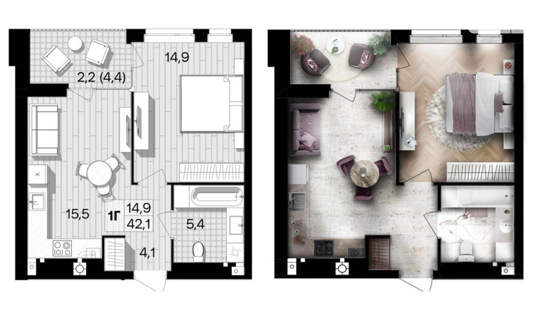 Продается 1-комнатная квартира 42.1 кв. м в Виннице, ул. Левка Лукьяненко(Ватутина), 16Б - фото 2