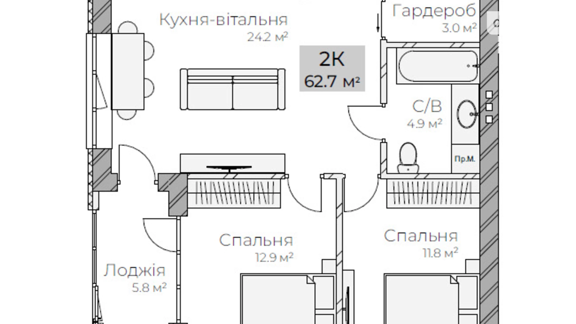 Продается 2-комнатная квартира 62.7 кв. м в Ровно, ул. Поповича, 37 - фото 5