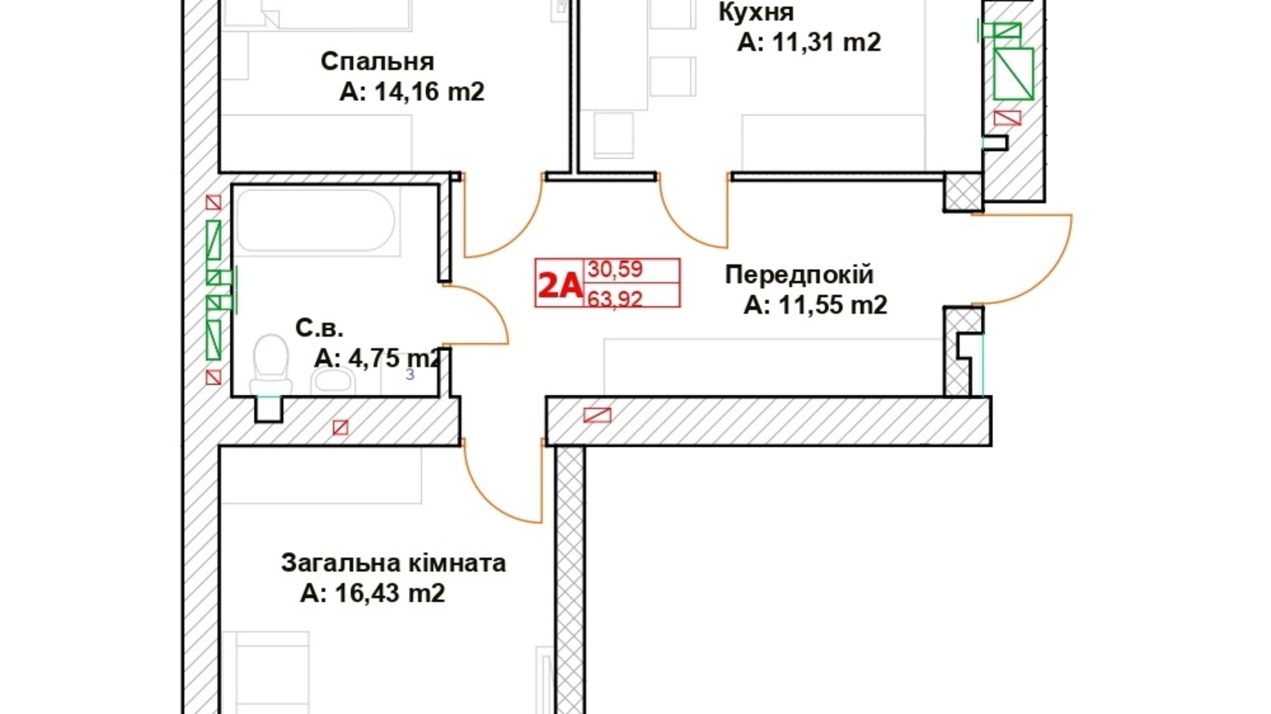Продается 2-комнатная квартира 63.92 кв. м в Буче, ул. Вишневая, 33 - фото 2