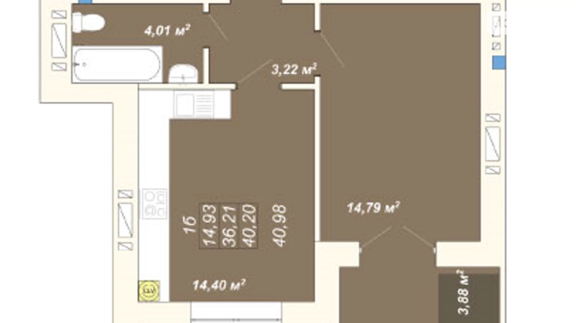 Продается 1-комнатная квартира 40.2 кв. м в Ивано-Франковске, ул. Ленкавского - фото 2