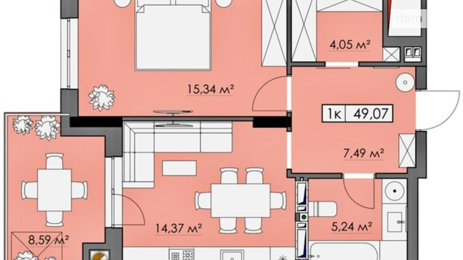 Продается 1-комнатная квартира 49.07 кв. м в Хмельницком, ул. Депутатская, 7 - фото 5