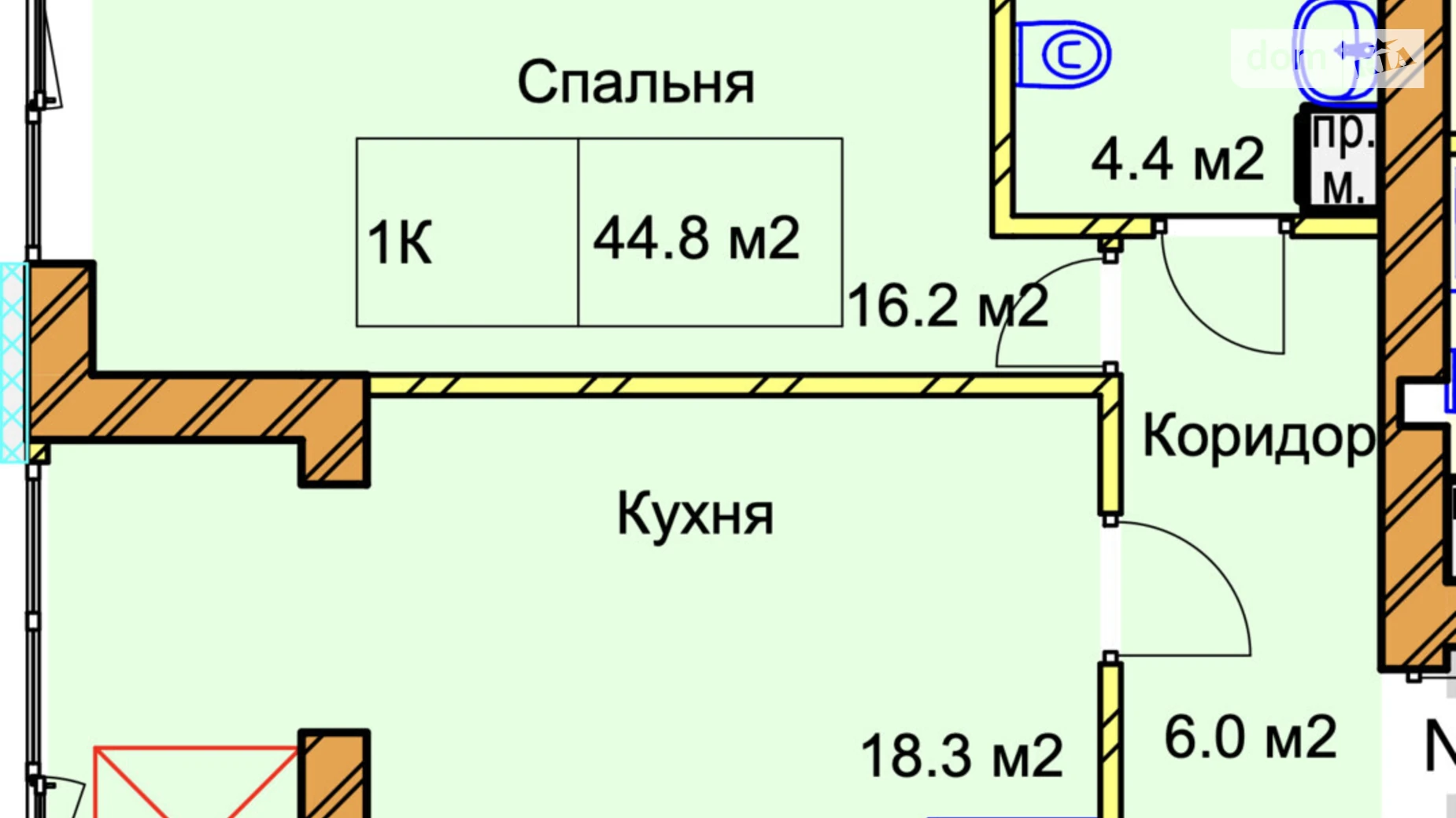 Продается 1-комнатная квартира 44.8 кв. м в Ровно, ул. Черновола Вячеслава, 94Е - фото 2