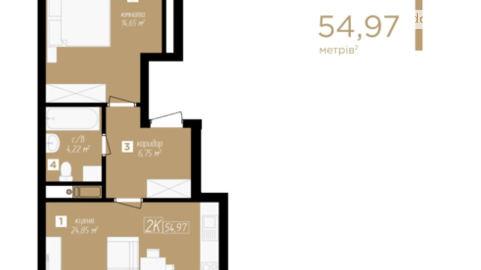 Продается 2-комнатная квартира 54.97 кв. м в Ивано-Франковске, ул. Надречная, 1 - фото 4