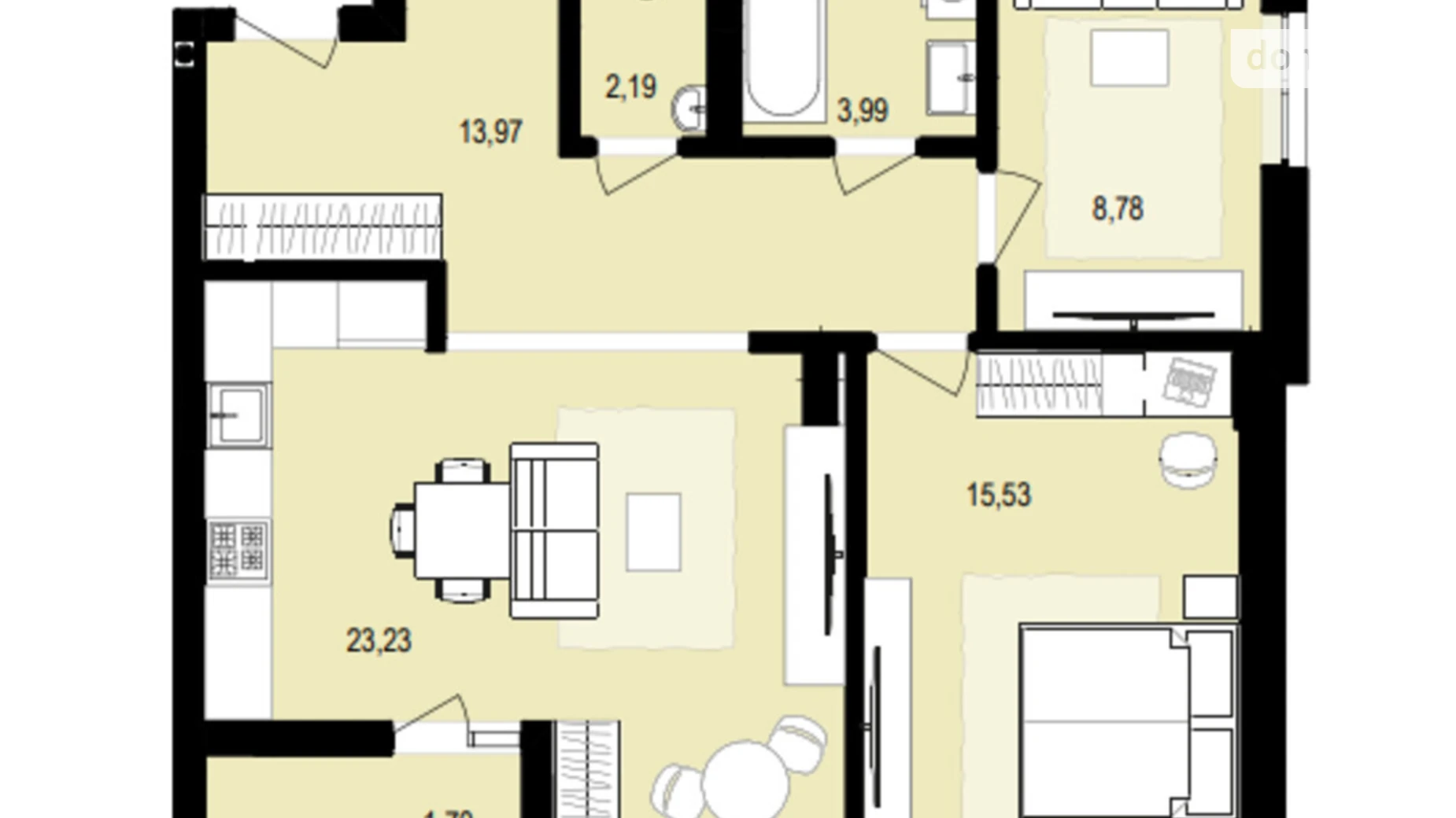 Продается 2-комнатная квартира 68.94 кв. м в Струмовке, цена: 60598 $ - фото 2