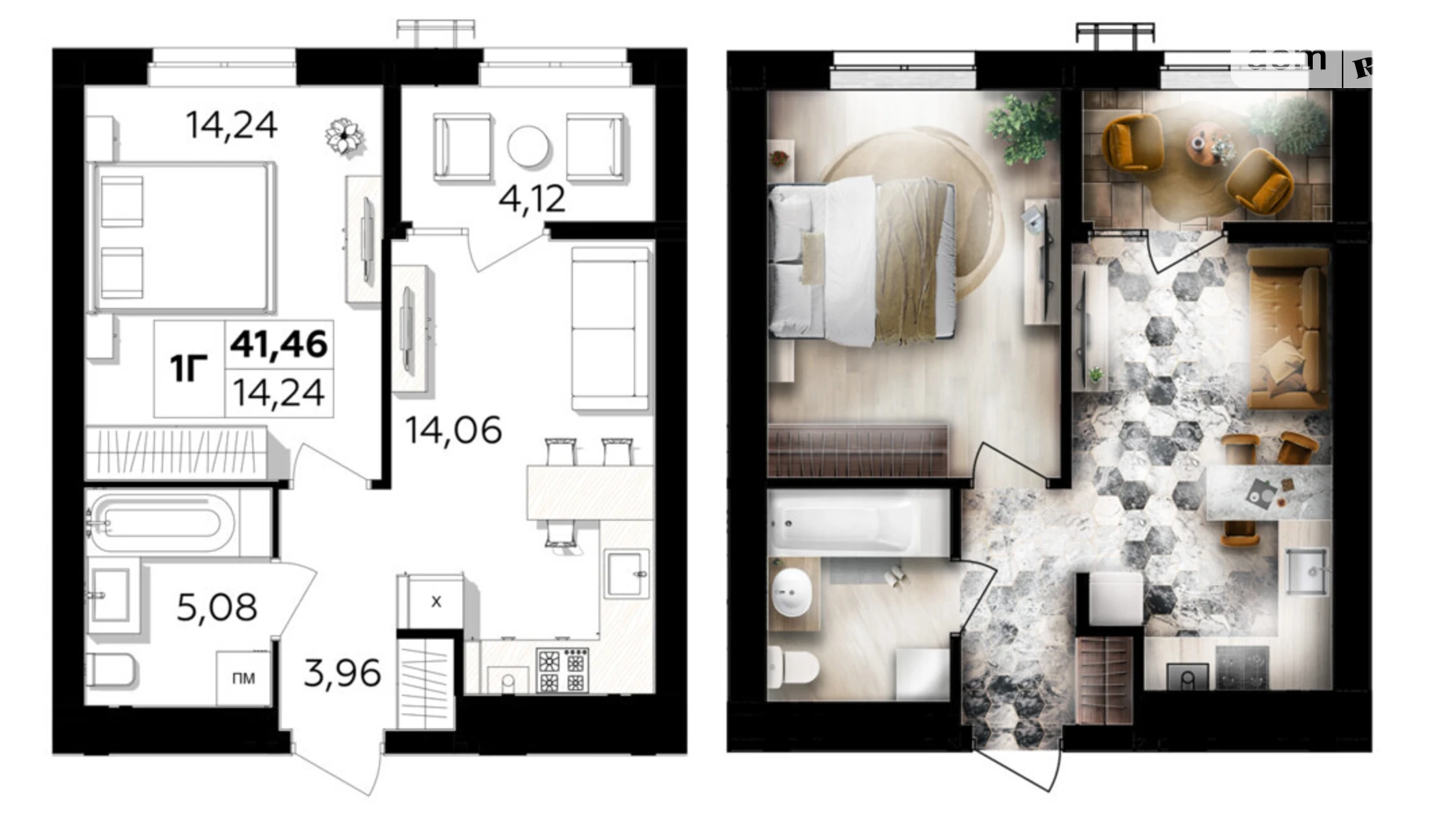 Продається 1-кімнатна квартира 41.46 кв. м у Вінницьких Хуторах, Немирівське шосе, 94Е - фото 2