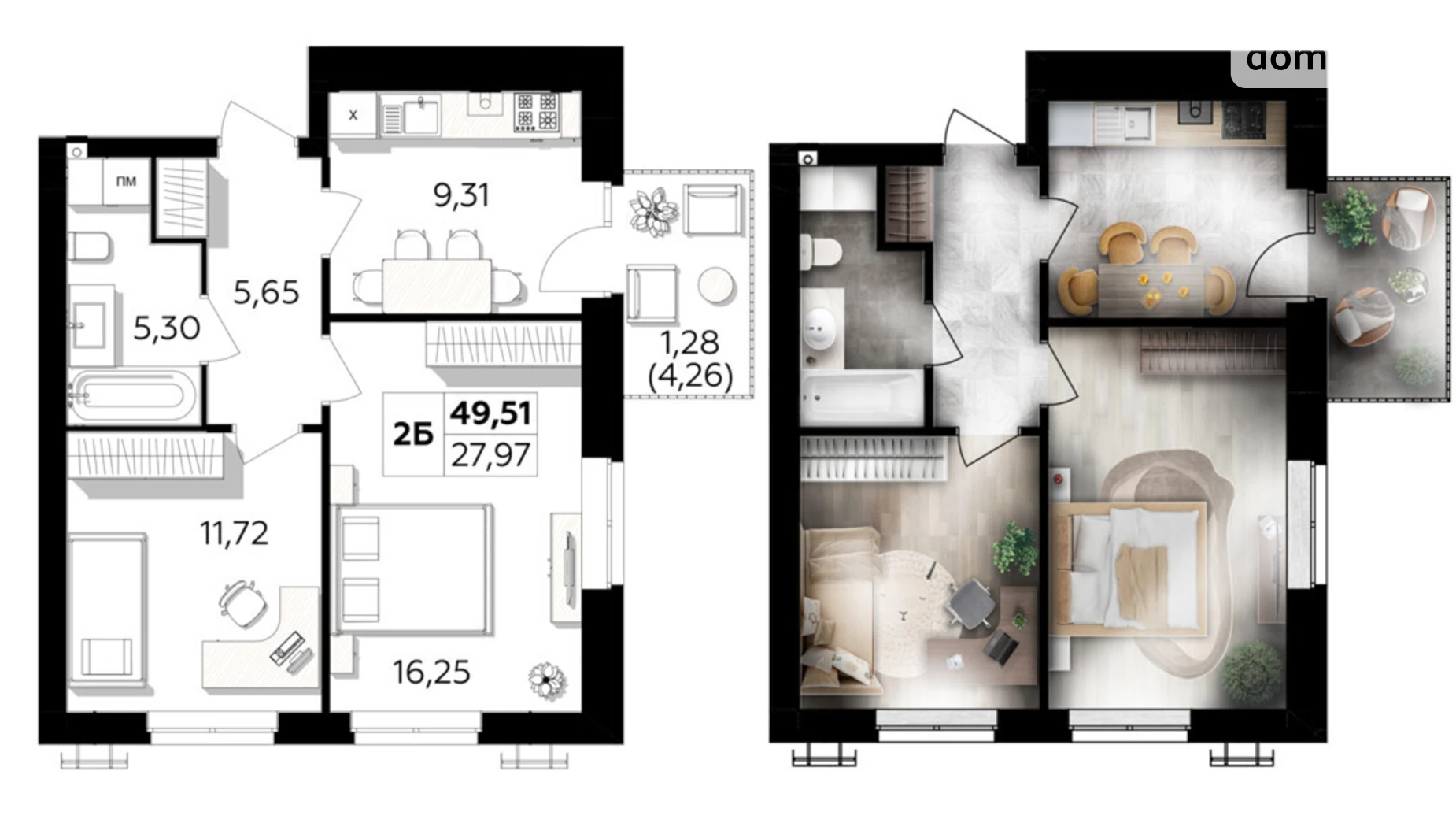 Продається 2-кімнатна квартира 49.51 кв. м у Вінницьких Хуторах, Немирівське шосе, 94Е - фото 2