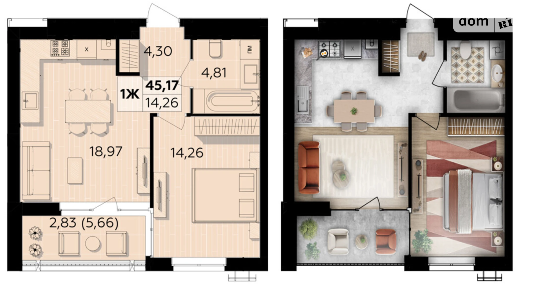 Продается 1-комнатная квартира 45.17 кв. м в Винницких Хуторах, Немировское шоссе, 94Е - фото 2