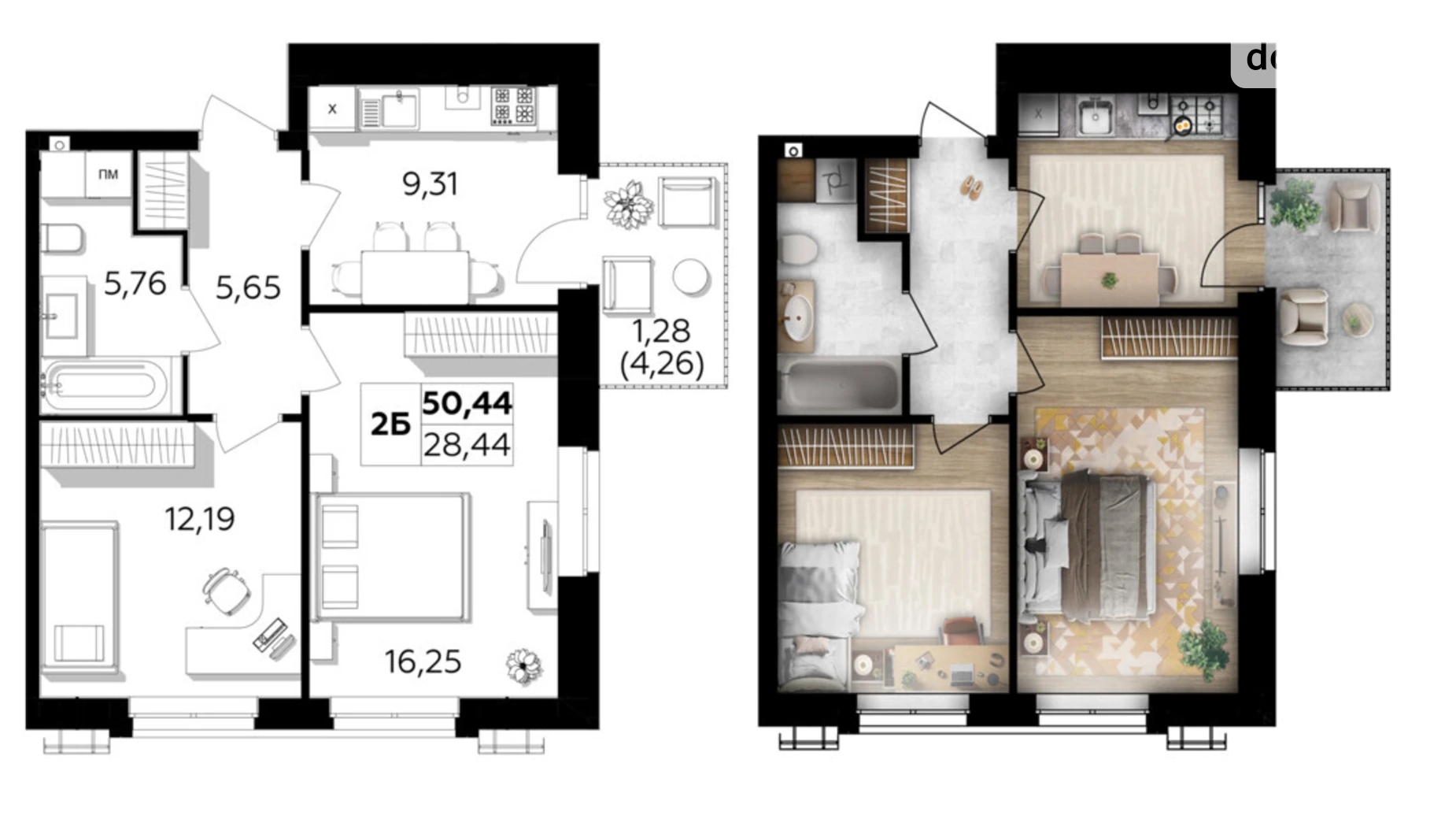 Продается 2-комнатная квартира 50.44 кв. м в Винницких Хуторах, Немировское шоссе, 94Е - фото 2