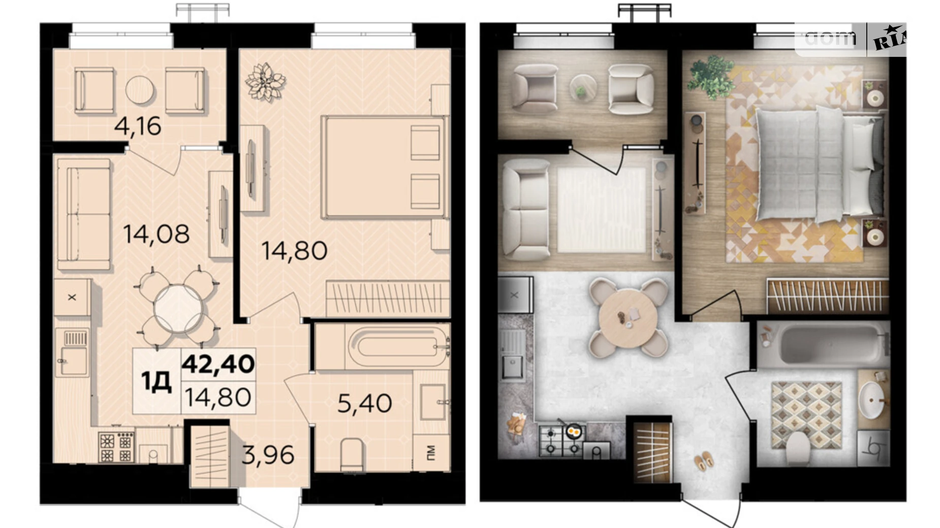 Продается 1-комнатная квартира 42.4 кв. м в Винницких Хуторах, Немировское шоссе, 94Е - фото 2