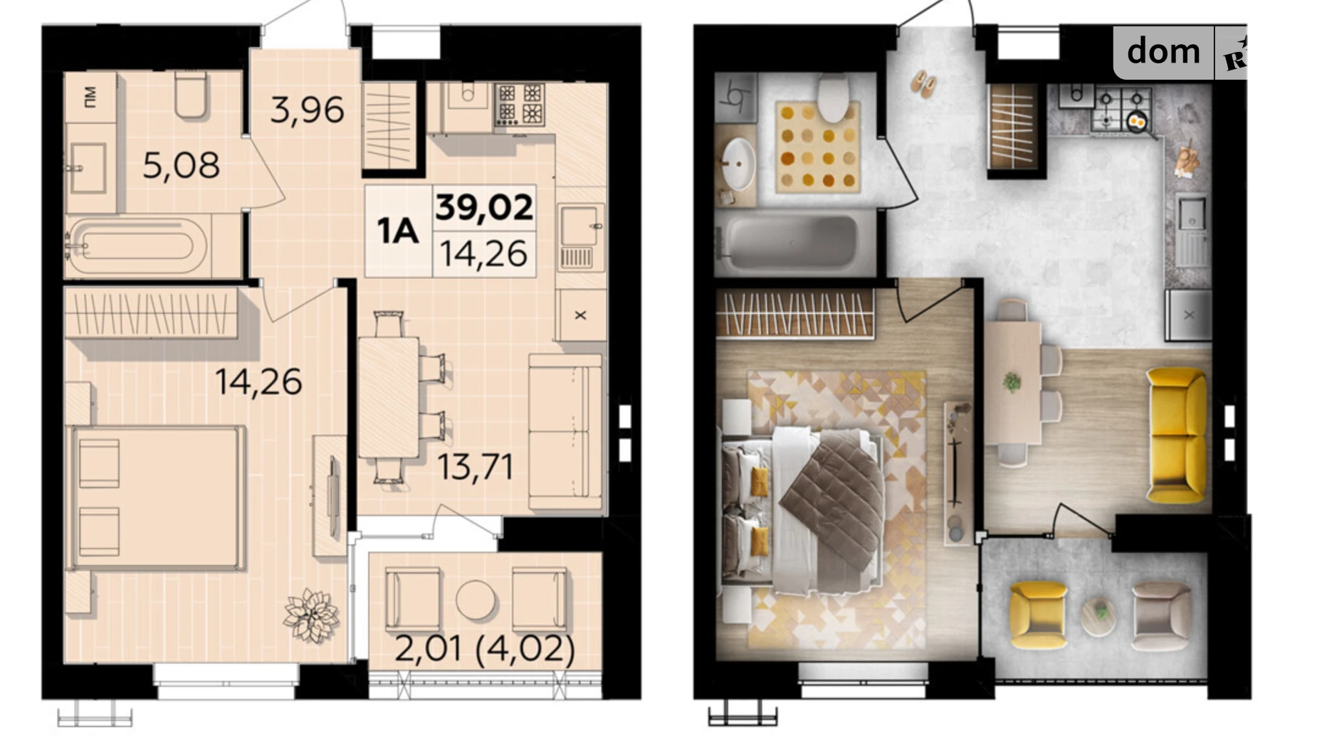 Продается 1-комнатная квартира 39.02 кв. м в Винницких Хуторах, Немировское шоссе, 94Е - фото 2