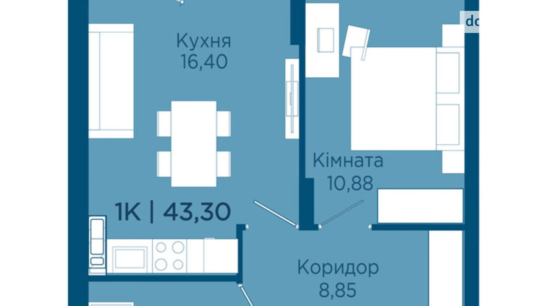 Продается 1-комнатная квартира 43.3 кв. м в Криховцах, ул. Физкультурная, 27 - фото 2