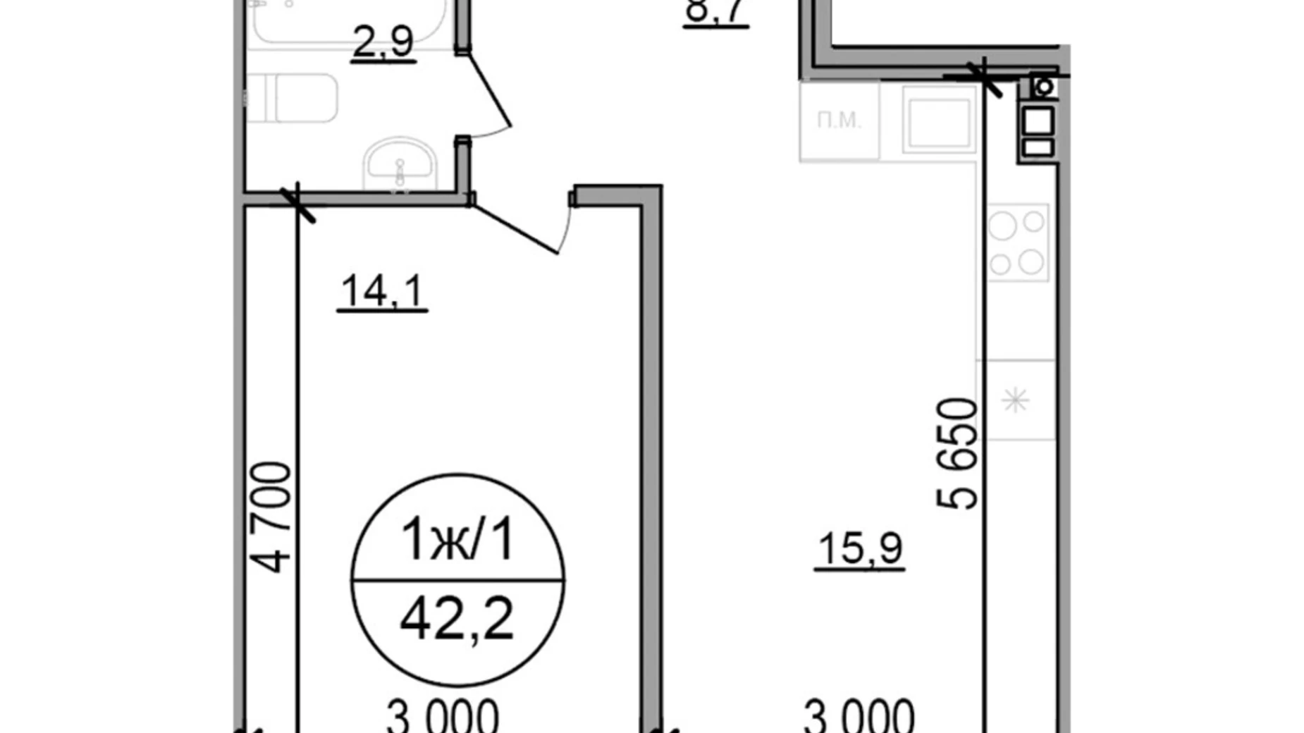 Продается 1-комнатная квартира 42.2 кв. м в, цена: 42200 $ - фото 2