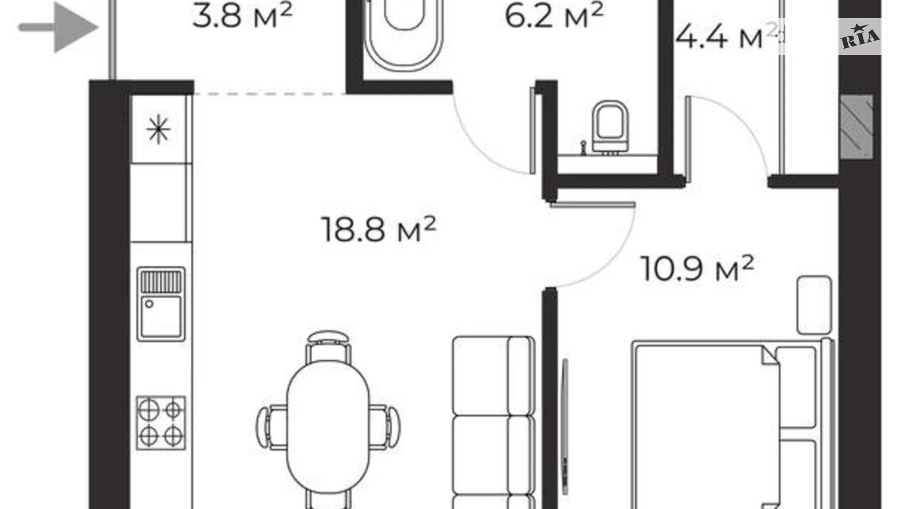 Продається 1-кімнатна квартира 44.3 кв. м у Ужгороді, вул. Запорізька, 1 - фото 2