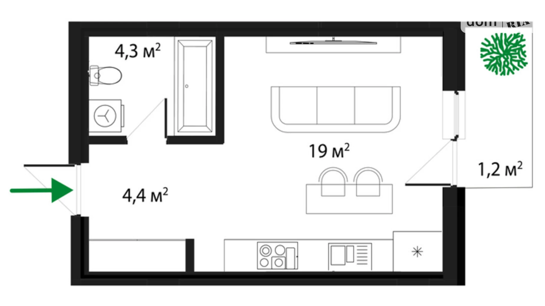 Продається 1-кімнатна квартира 33.1 кв. м у, цена: 54615 $ - фото 2