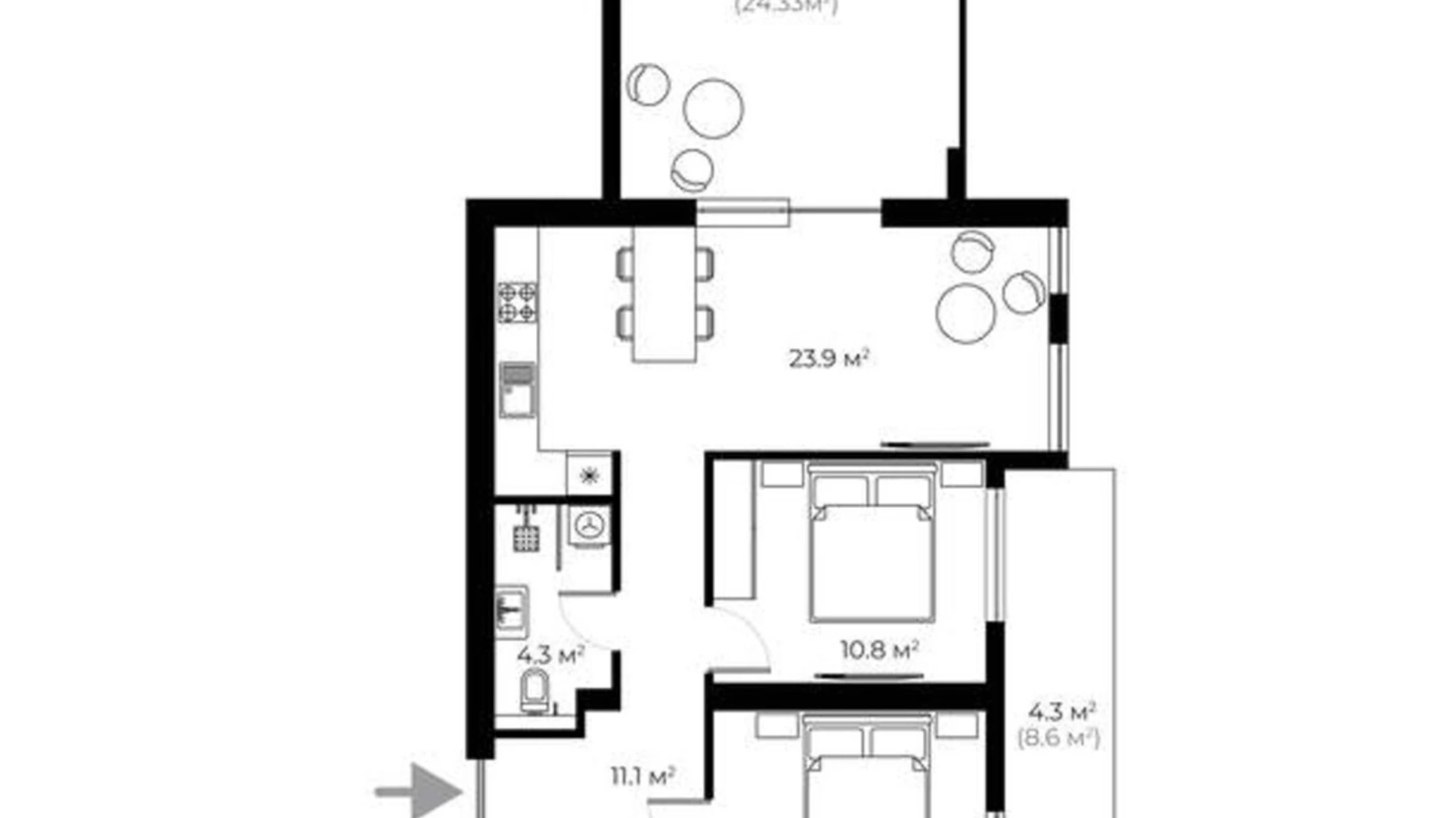 Продається 1-кімнатна квартира 84 кв. м у Ужгороді, вул. Мальовнича, 8 - фото 2
