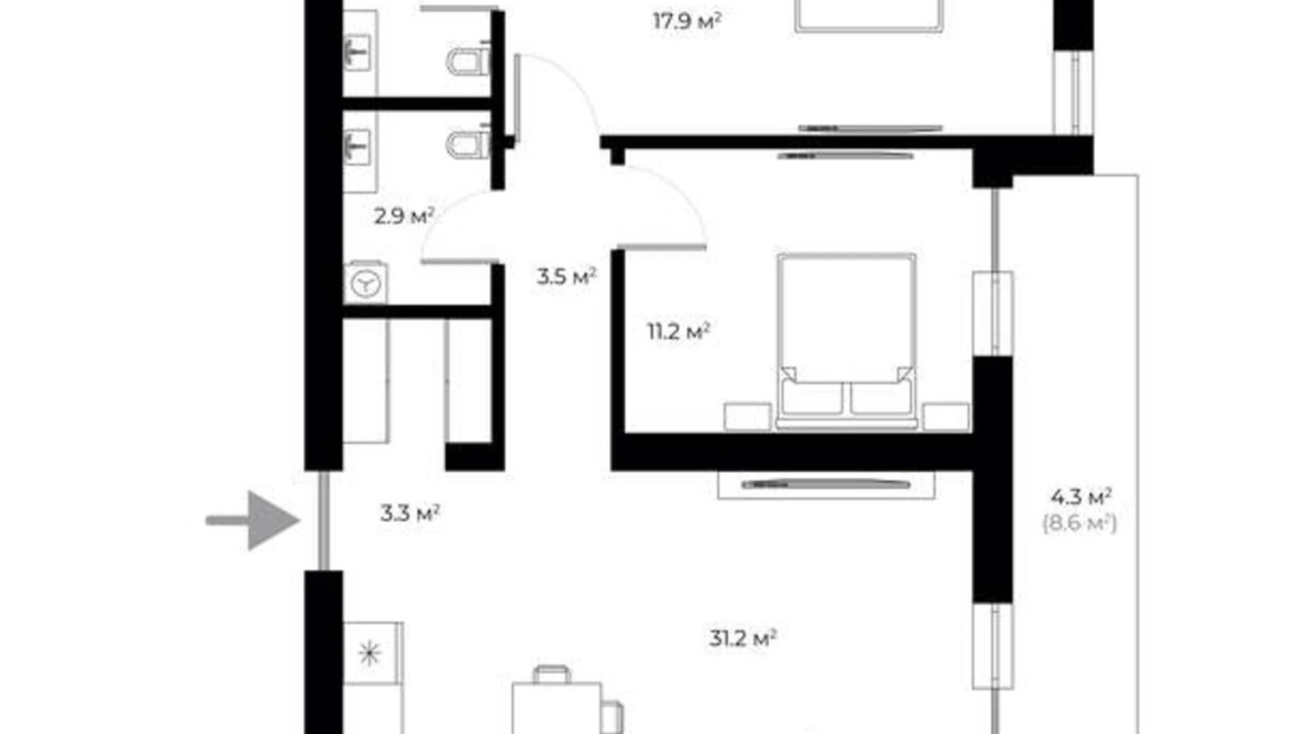 Продається 2-кімнатна квартира 78.4 кв. м у Ужгороді, вул. Мальовнича, 8 - фото 2