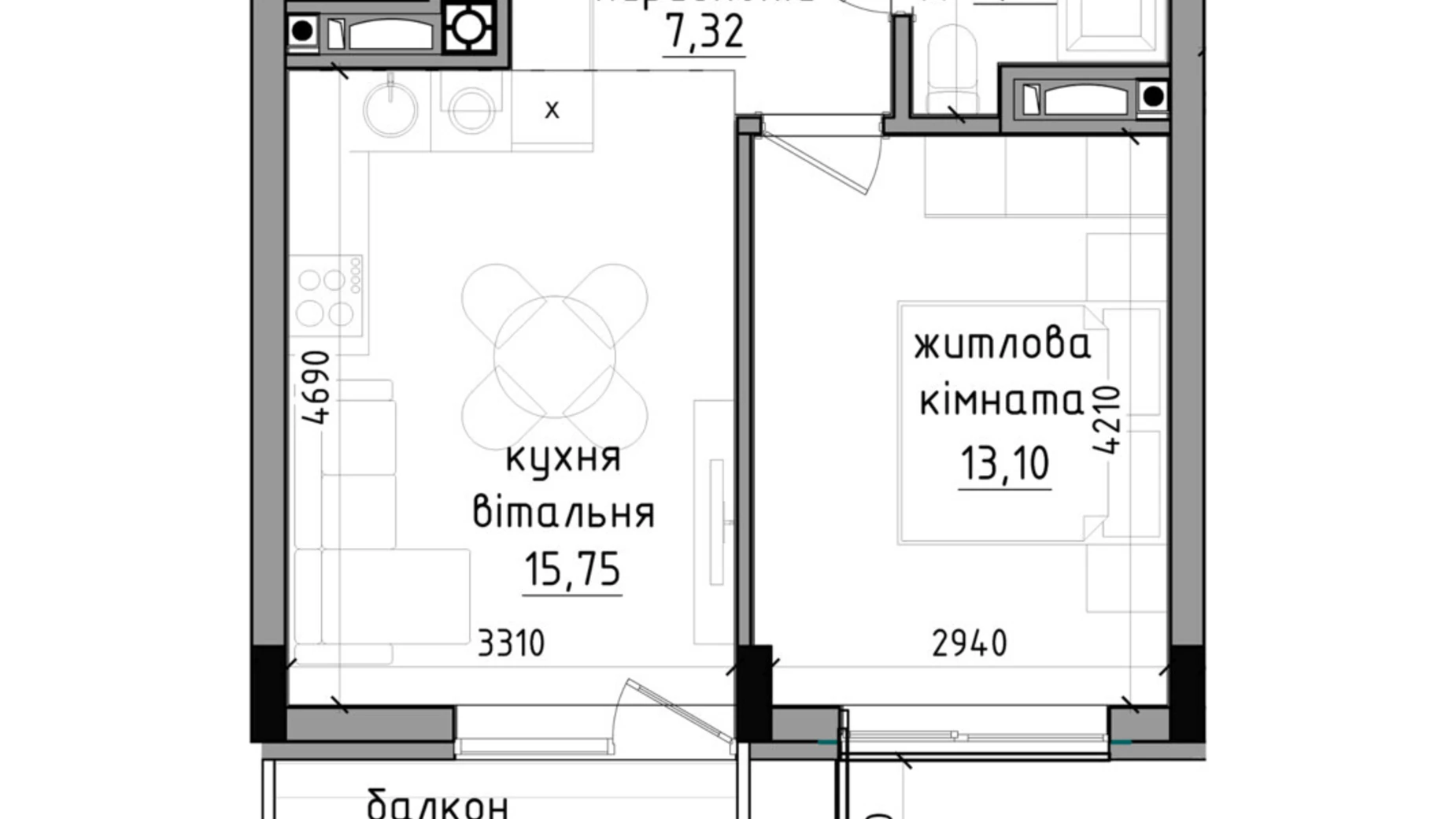 Продается 3-комнатная квартира 41.13 кв. м в Ужгороде, цена: 55731 $ - фото 5