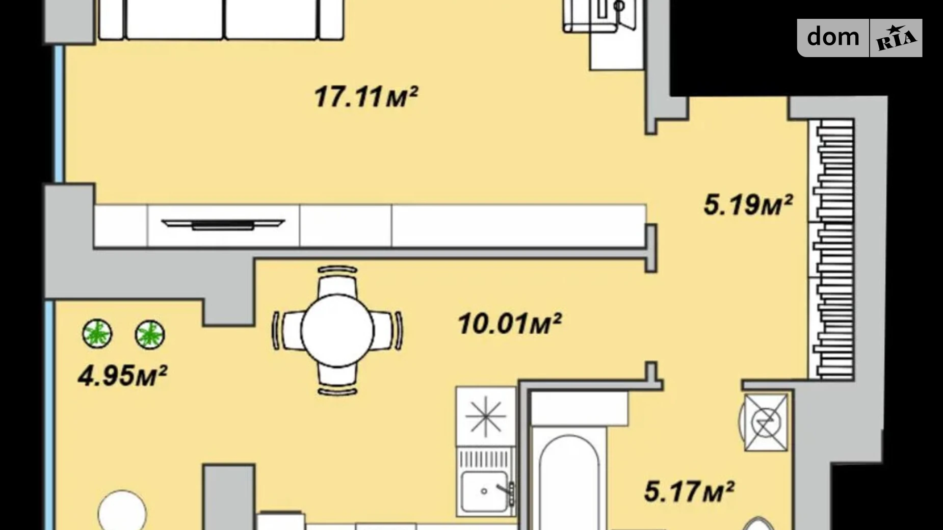 1-комнатная квартира 43.69 кв. м в Луцке, ул. Ярослава Мудрого(Станиславского), 26 - фото 2