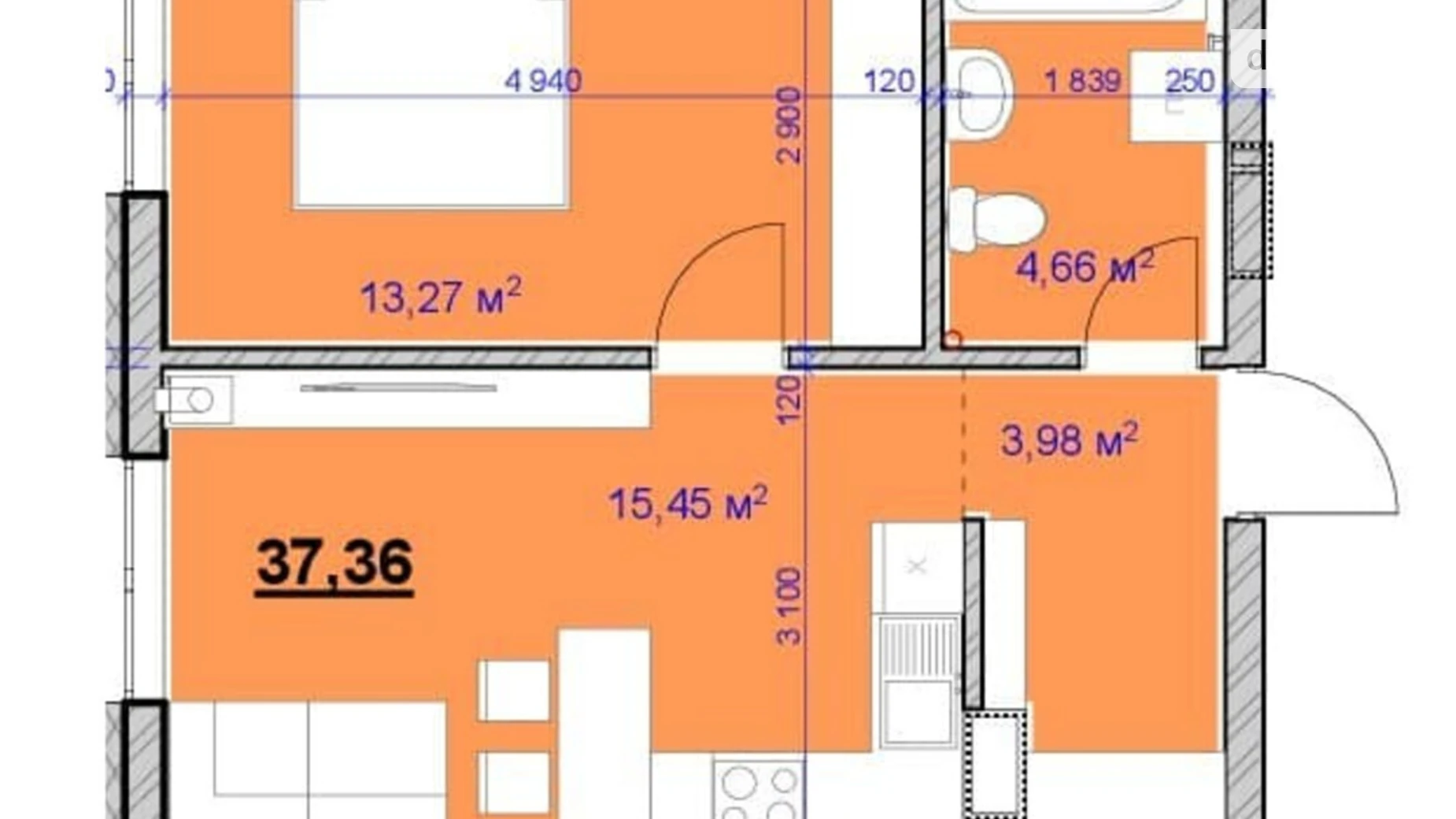 Продается 1-комнатная квартира 37 кв. м в Ивано-Франковске, ул. Целевича Юлиана, 36А - фото 2