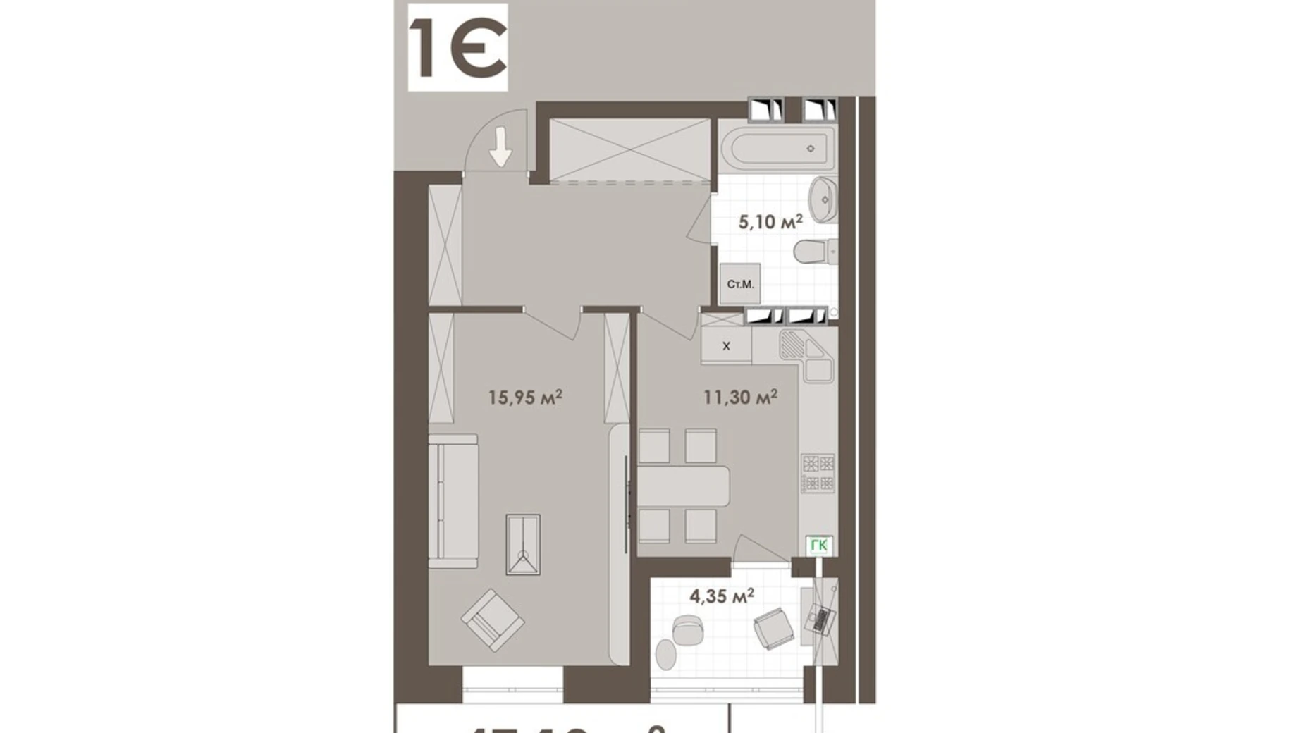 Продается 1-комнатная квартира 47.1 кв. м в Виннице, ул. Стрелецкая, 23 - фото 2