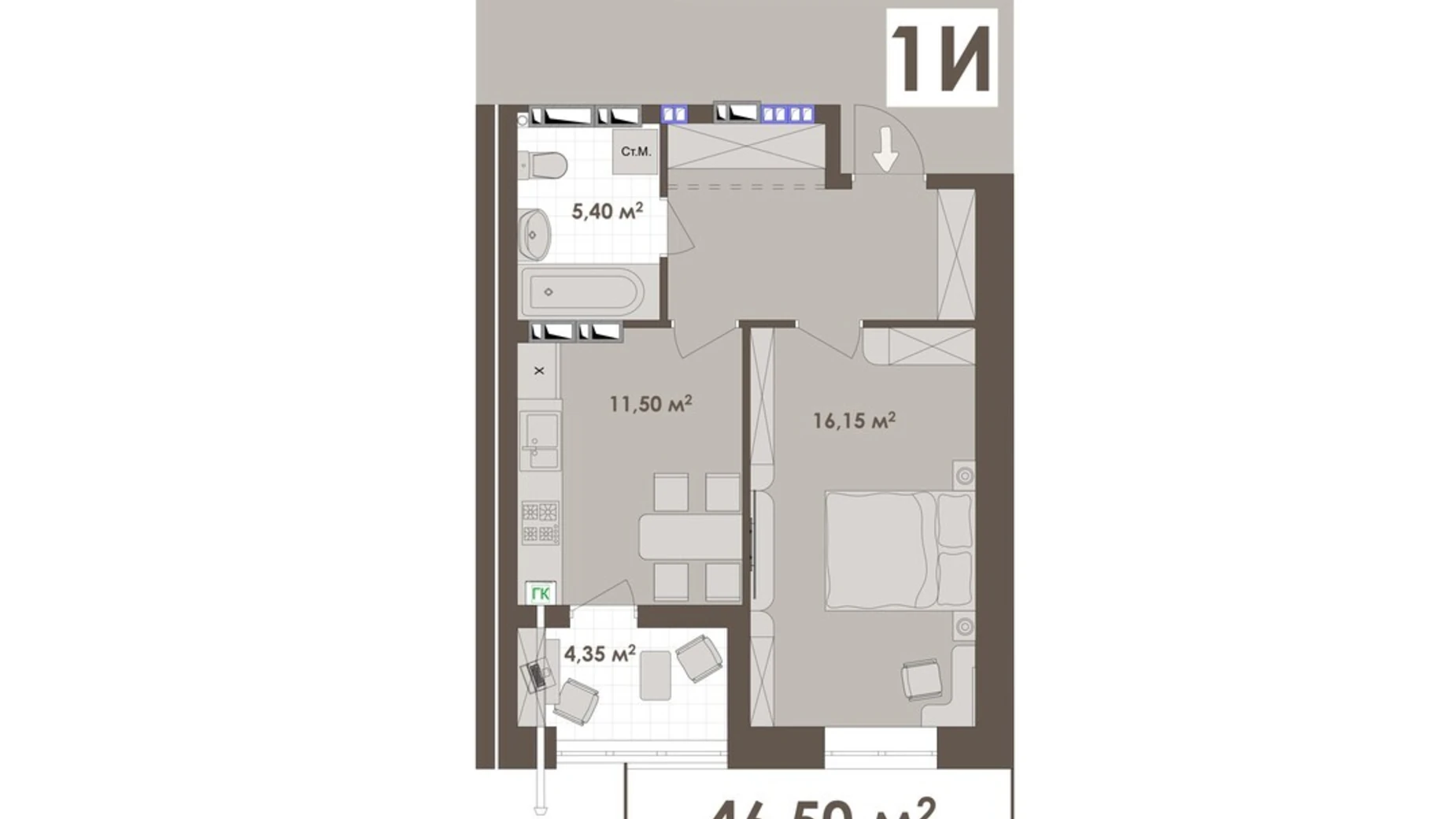 Продается 1-комнатная квартира 46.5 кв. м в Виннице, ул. Стрелецкая, 23 - фото 2