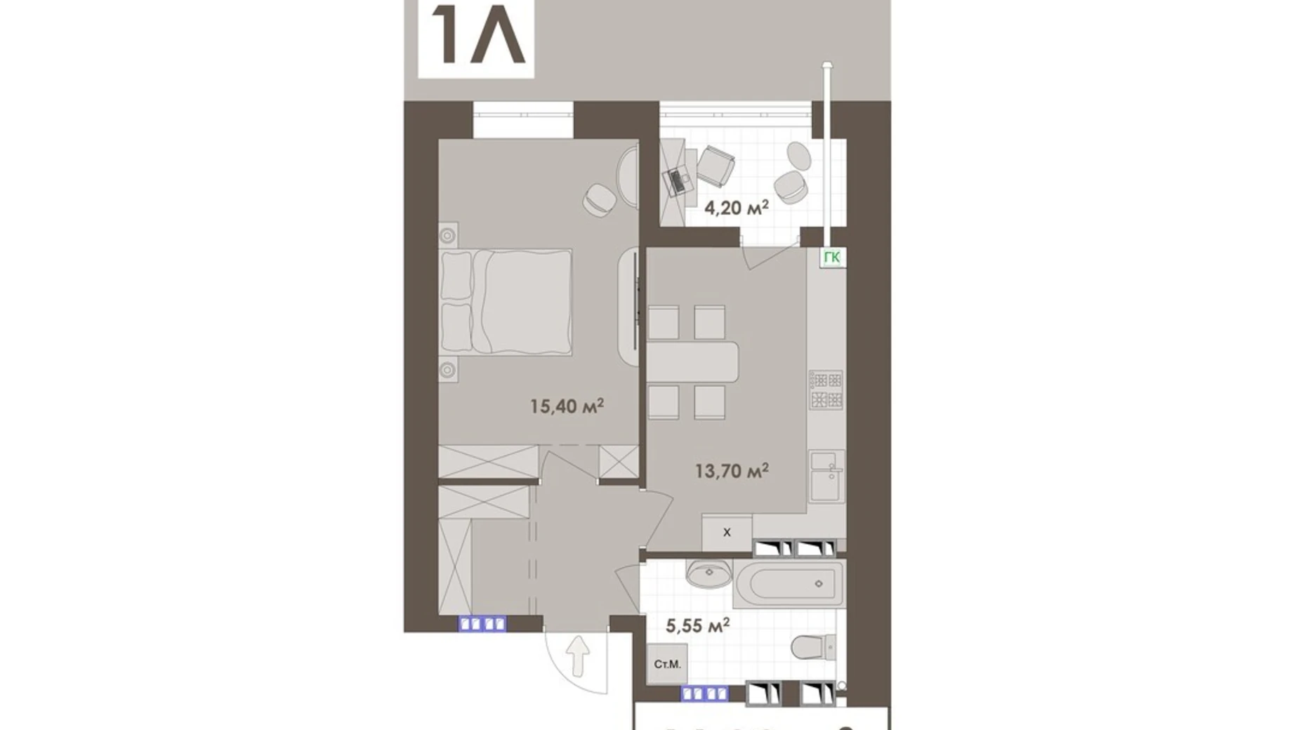 Продается 1-комнатная квартира 44.8 кв. м в Виннице, ул. Стрелецкая, 23 - фото 2