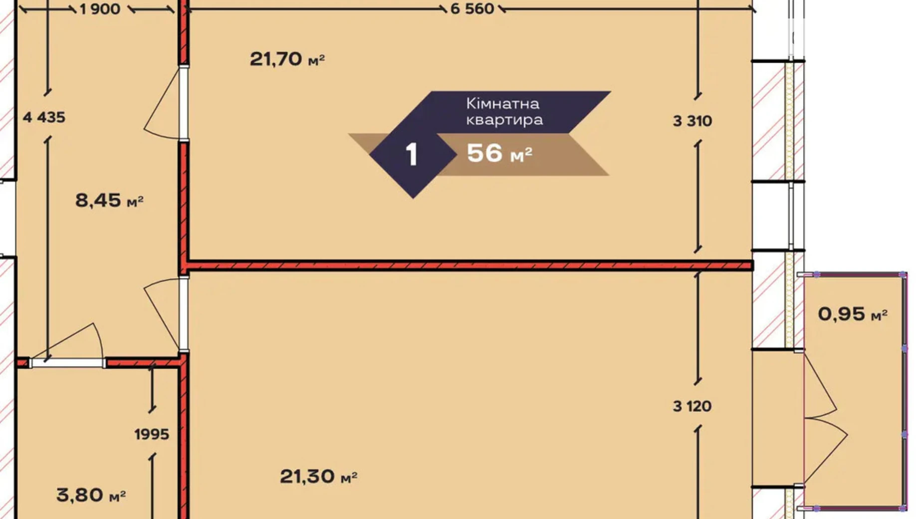 Продается 1-комнатная квартира 56 кв. м в Хмельницком, ул. Лесная, 12/1В - фото 2