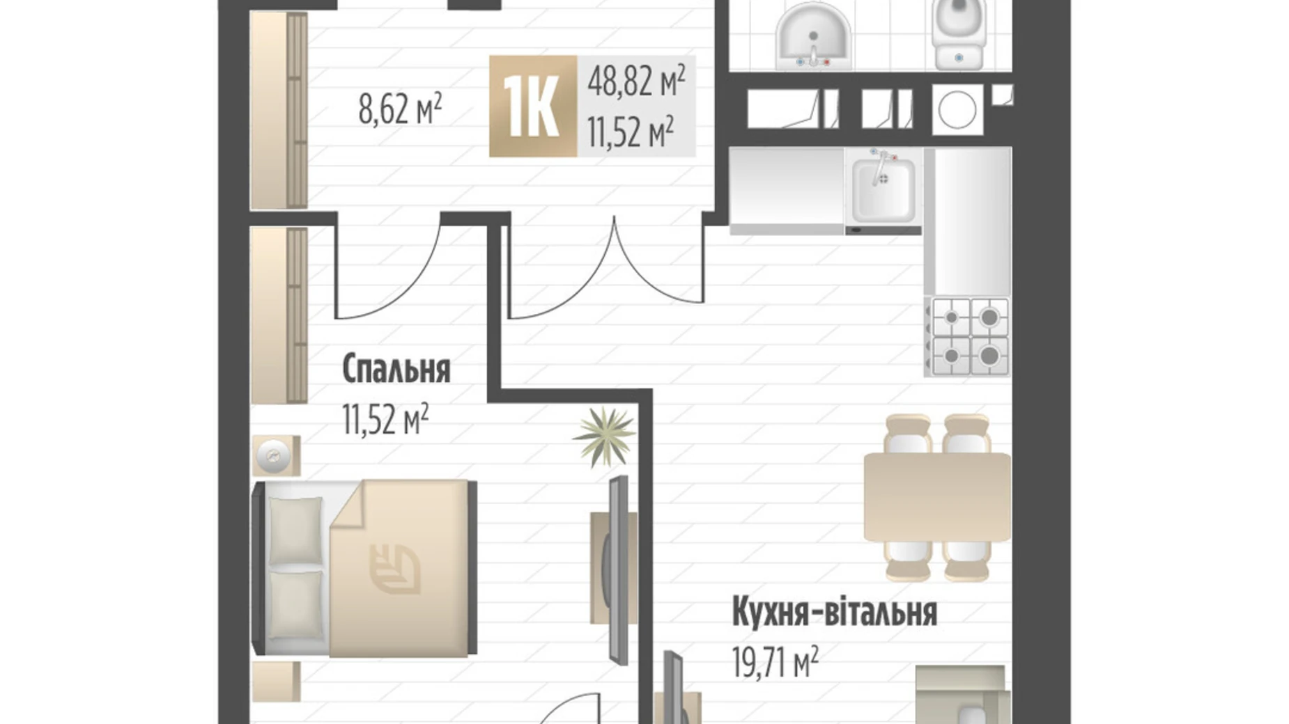 Продається 1-кімнатна квартира 48.82 кв. м у Львові, вул. Орлика, 52 - фото 2