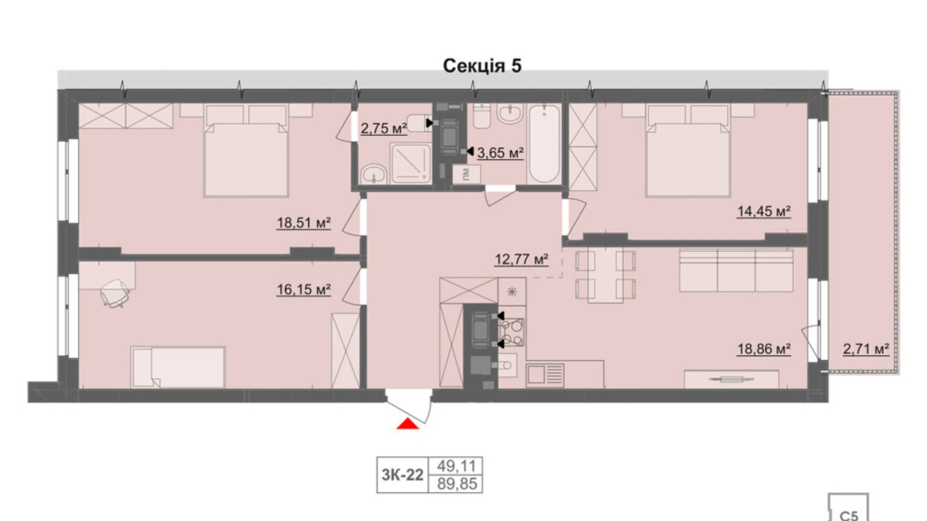 Продается 3-комнатная квартира 89.85 кв. м в Черновцах, цена: 103328 $ - фото 2