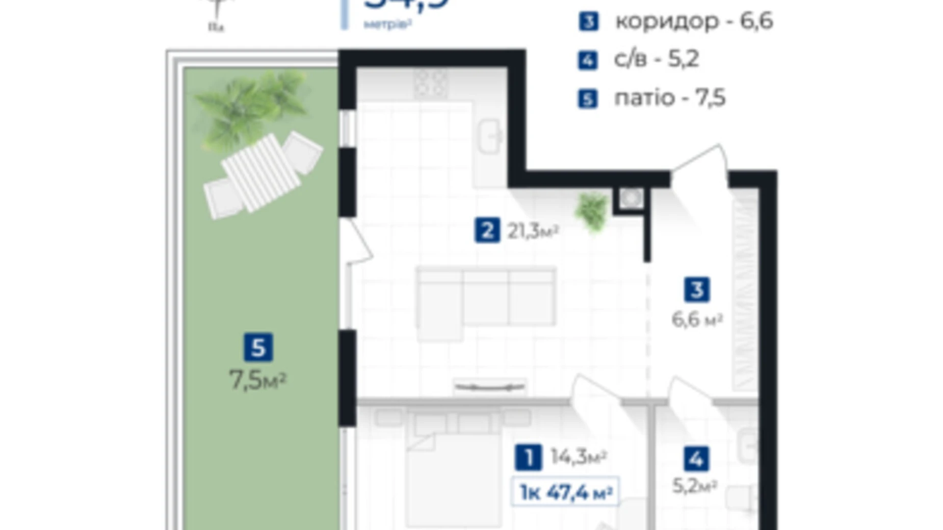 Продається 1-кімнатна квартира 54.9 кв. м у Івано-Франківську, вул. Коновальця Євгена, 1 - фото 2