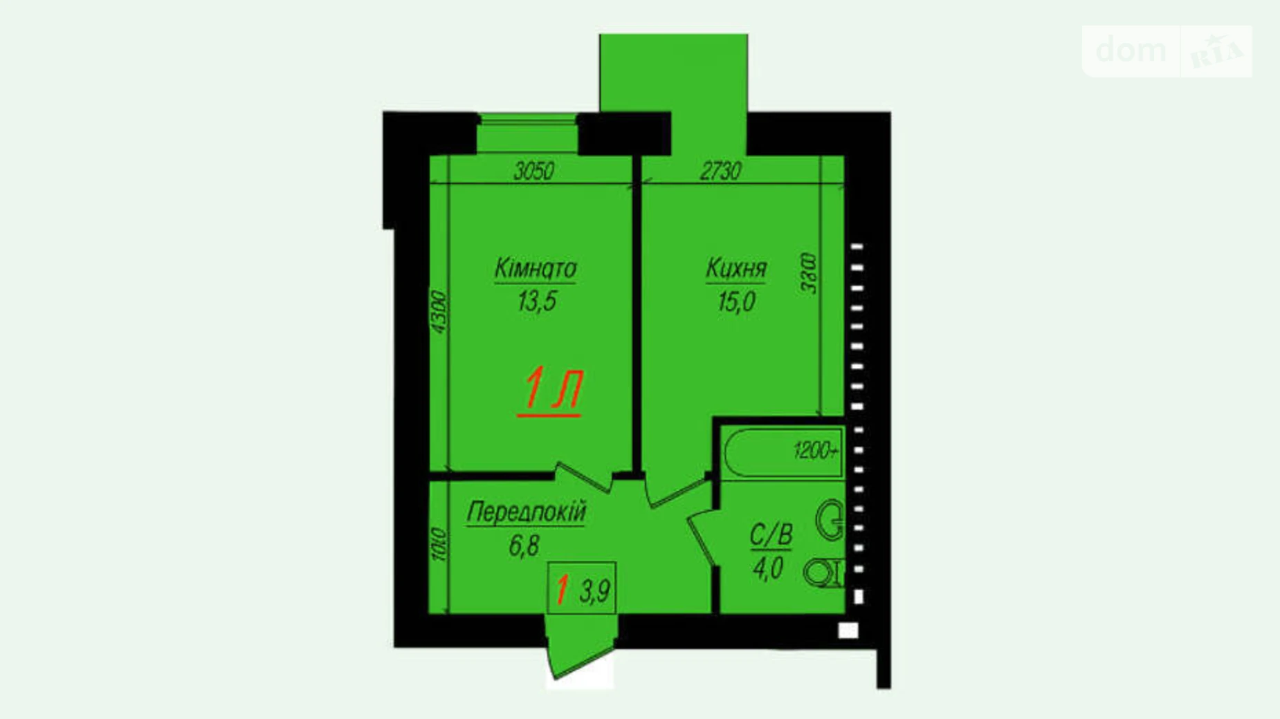 1-комнатная квартира 39.7 кв. м в Тернополе, ул. Глубокая Долина - фото 2