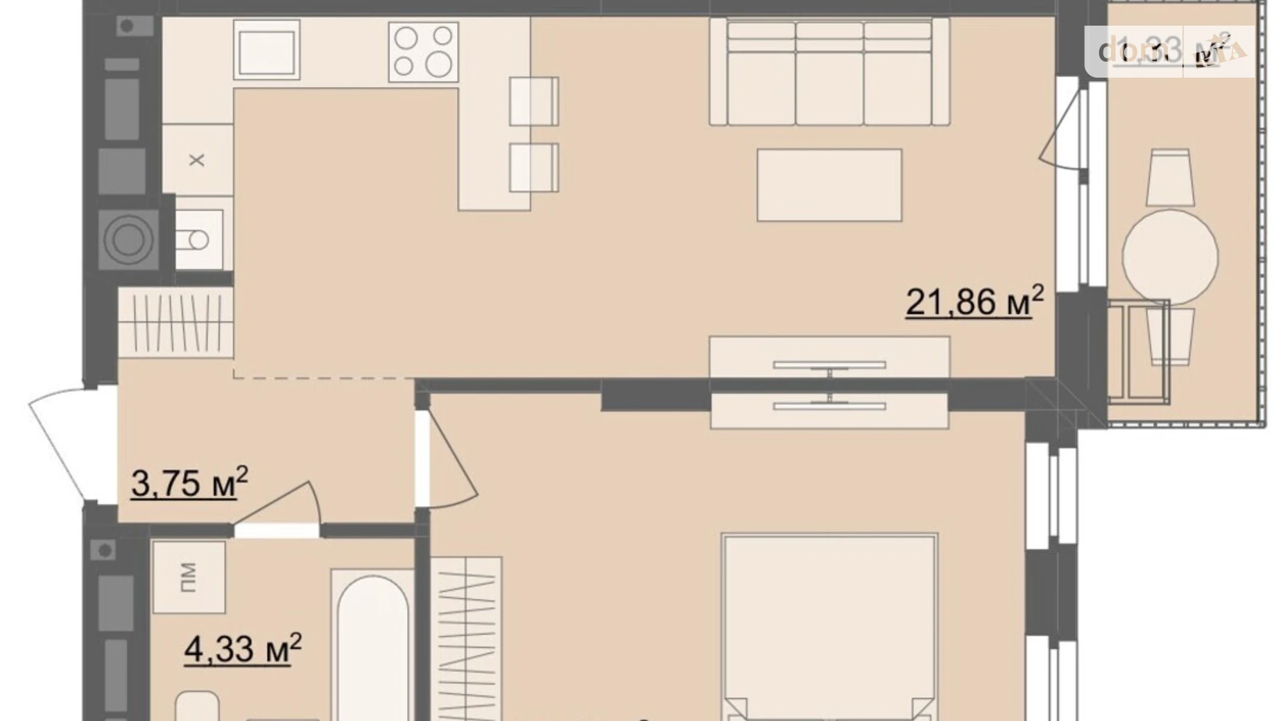 Продается 1-комнатная квартира 45.29 кв. м в Житомире, бул. Тетеревский, 25 - фото 2