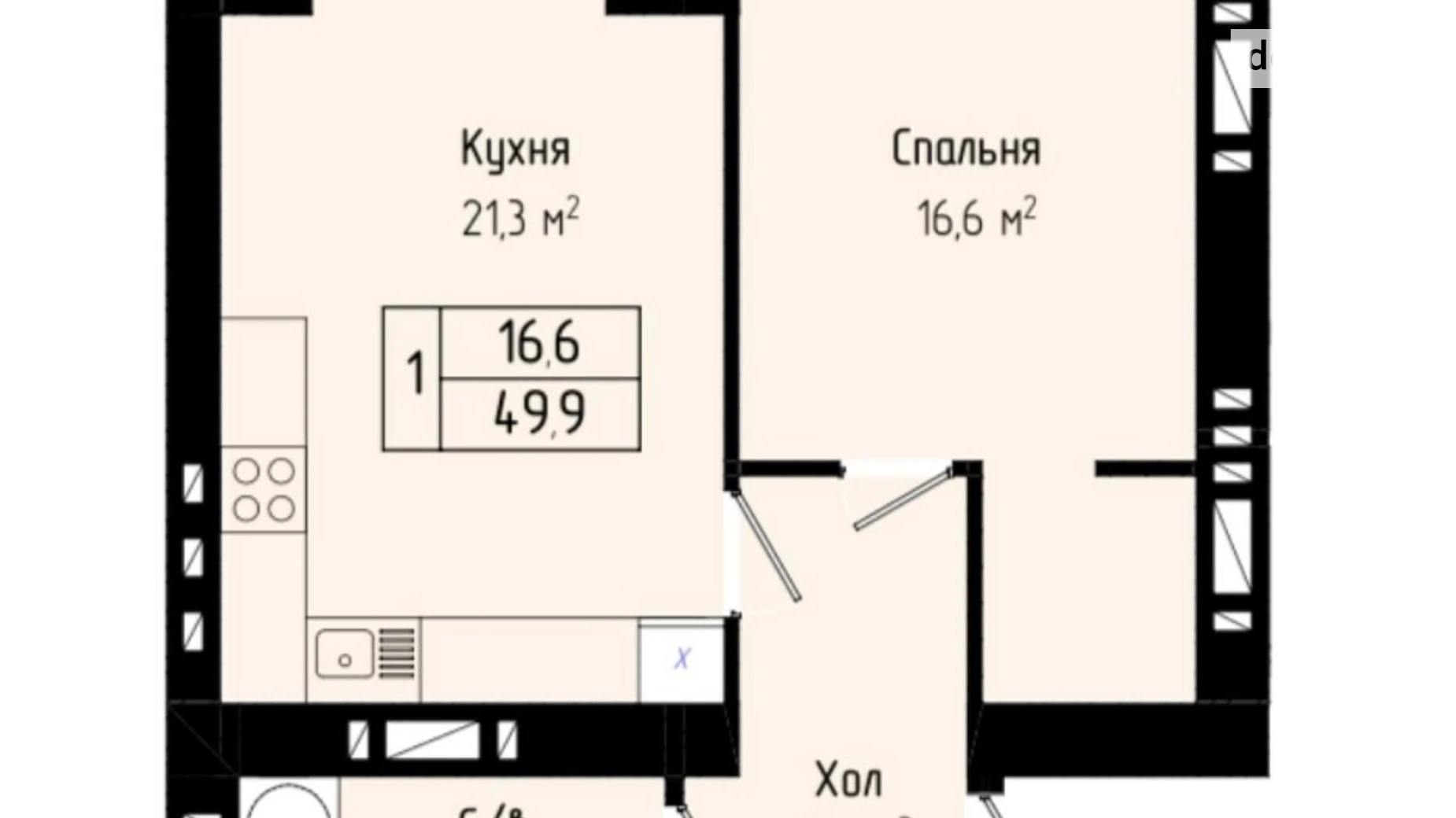 Продается 1-комнатная квартира 49.9 кв. м в Хмельницком, ул. Панаса Мирного, 9 - фото 2