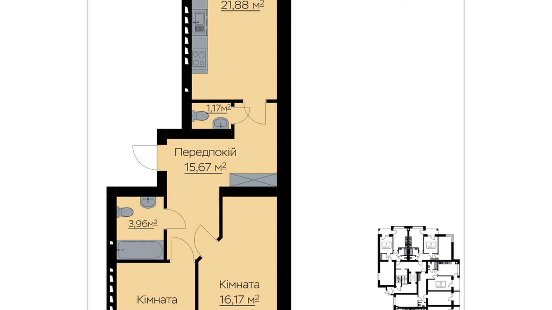 Продается 2-комнатная квартира 76.08 кв. м в, цена: 68358 $ - фото 4