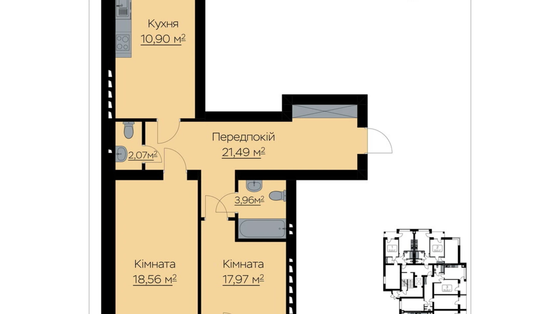 Продается 2-комнатная квартира 74.95 кв. м в Тарасово, цена: 68754 $ - фото 2