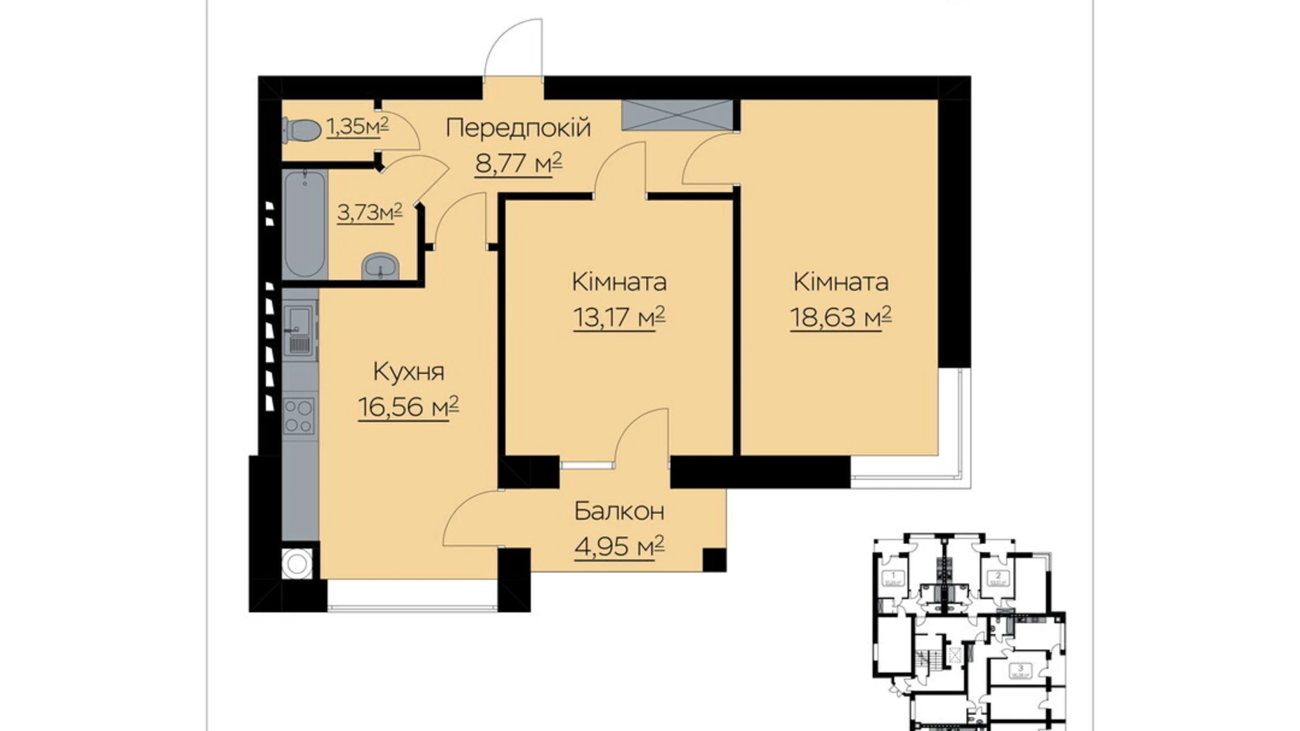 Продается 2-комнатная квартира 63.69 кв. м в, цена: 57226 $ - фото 4