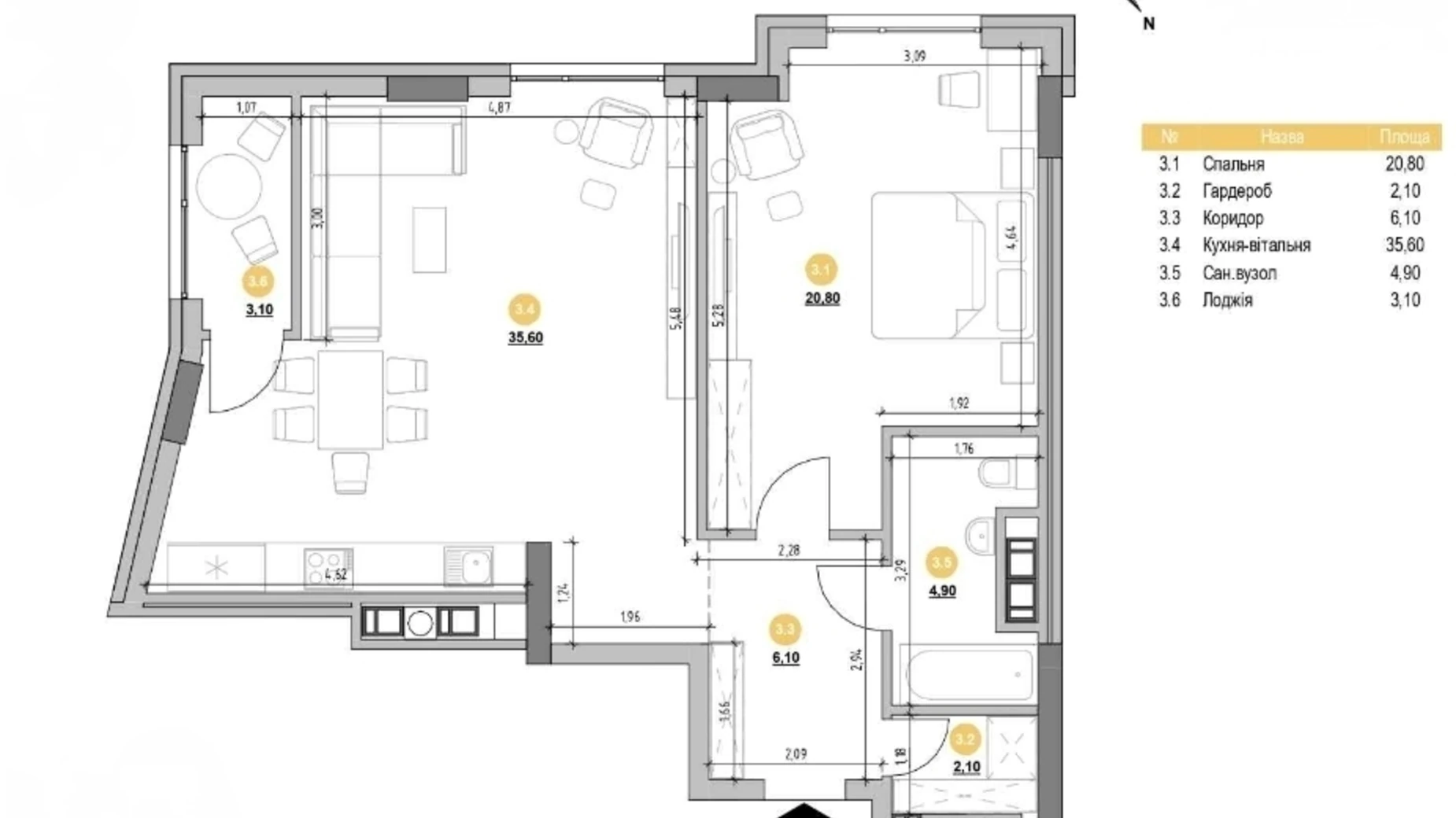 Продается 1-комнатная квартира 72.6 кв. м в Львове, ул. Ярославенко - фото 4