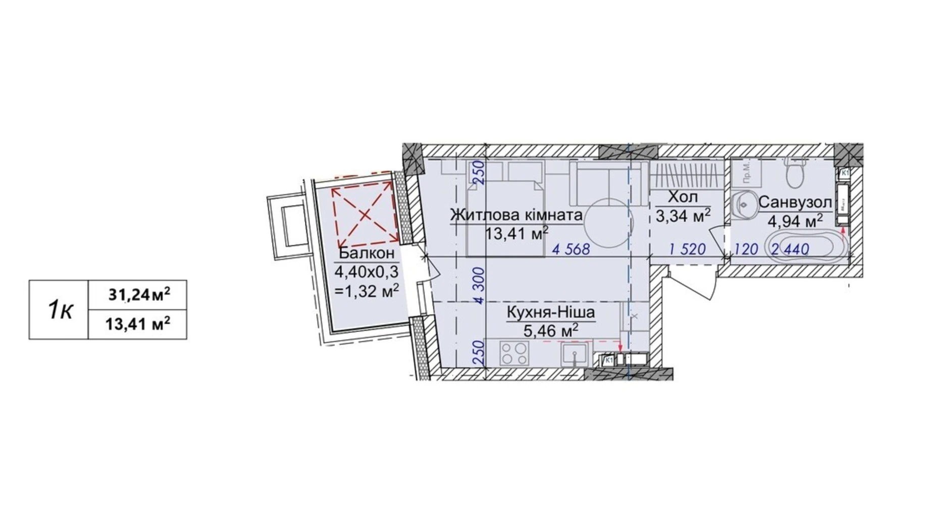 Продается 1-комнатная квартира 31.24 кв. м в, цена: 35926 $ - фото 2