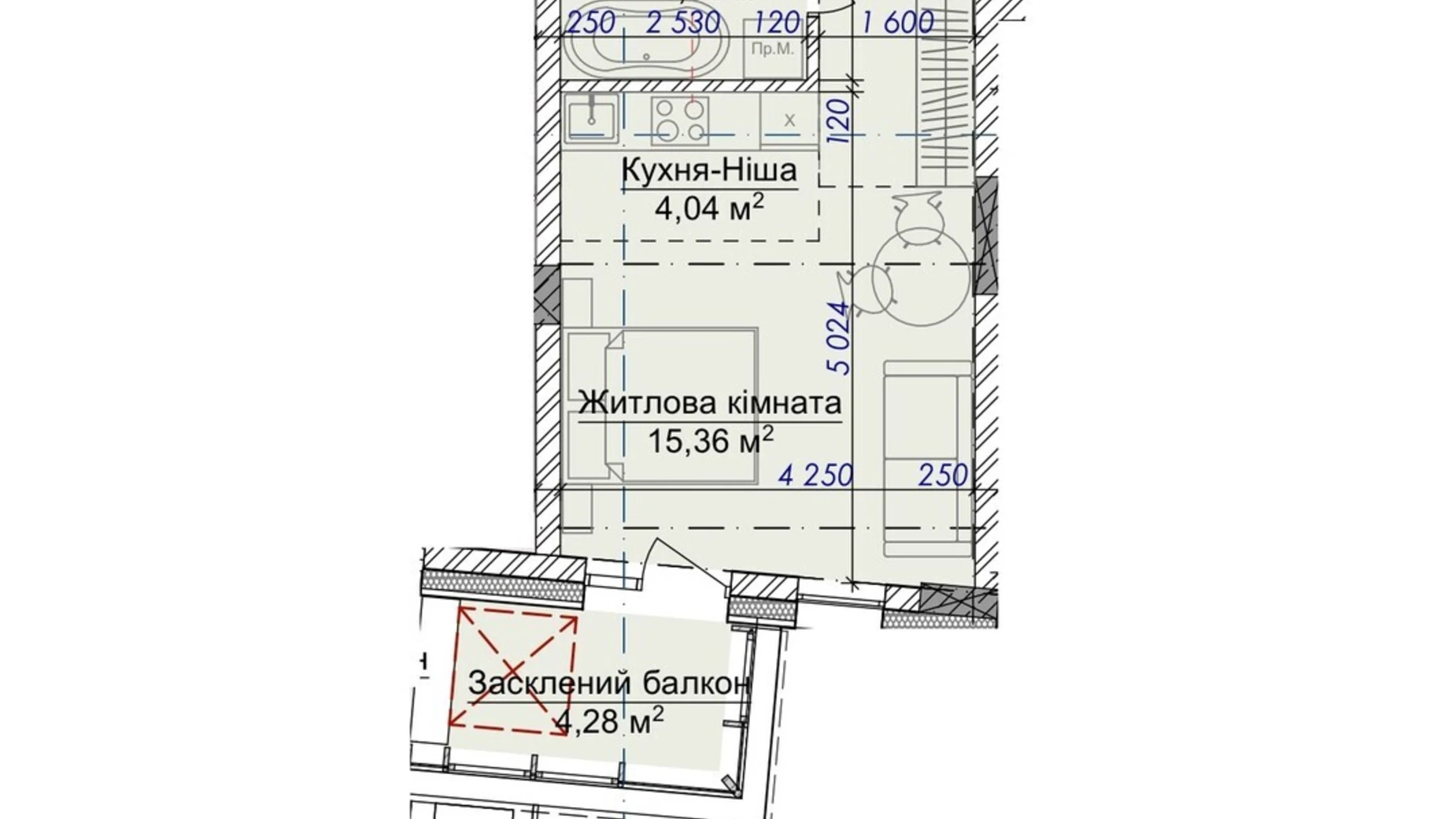 Продается 1-комнатная квартира 34.27 кв. м в, цена: 39411 $ - фото 2