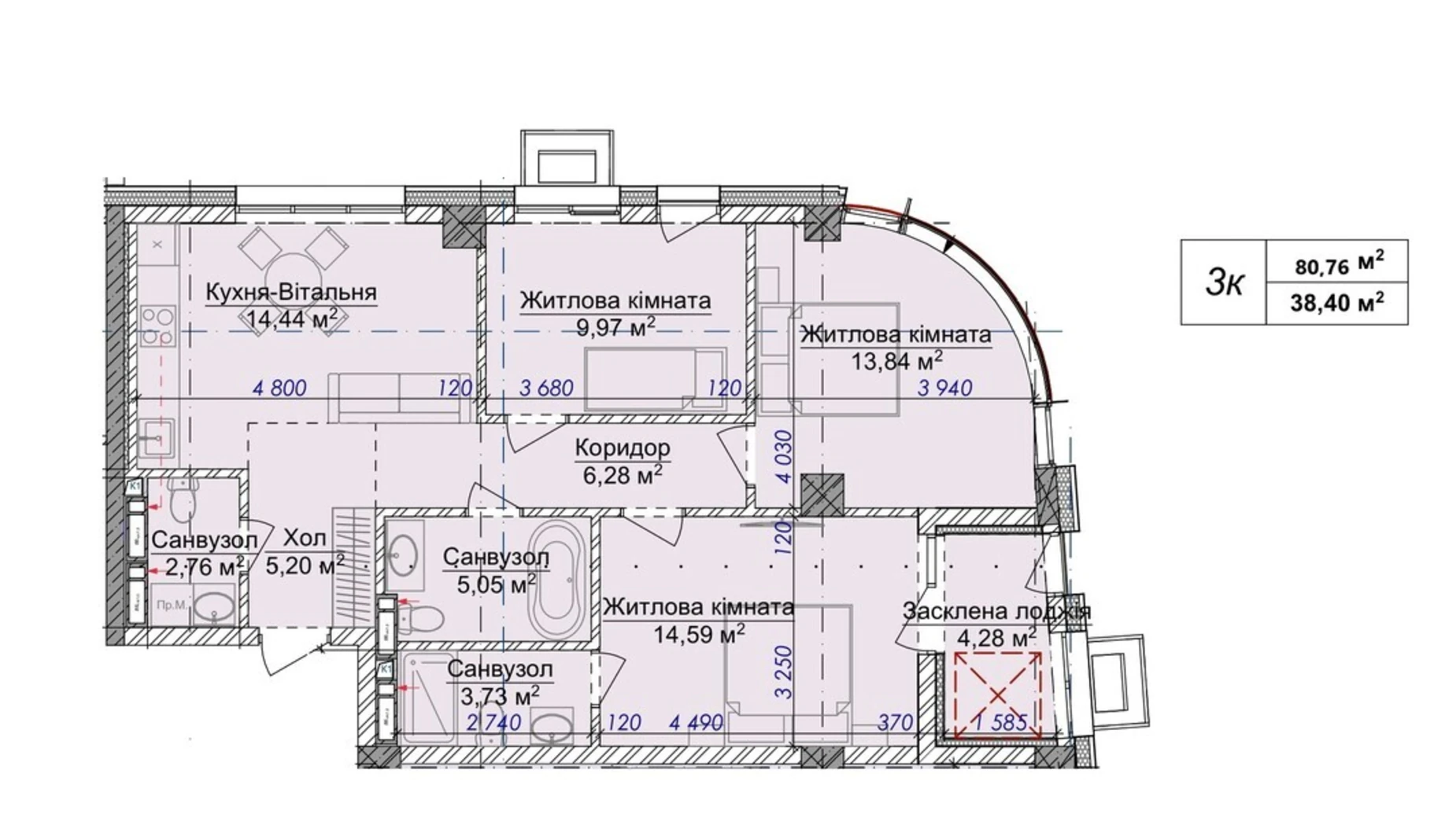 Продается 3-комнатная квартира 80.76 кв. м в, цена: 92874 $ - фото 2