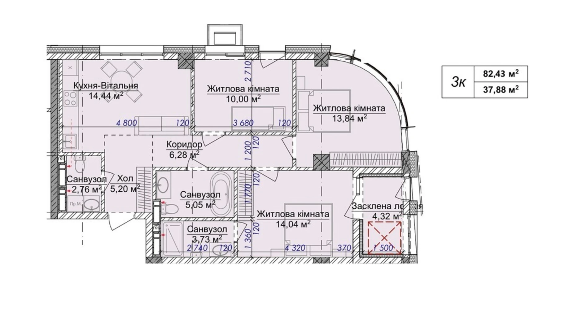 Продается 3-комнатная квартира 82.43 кв. м в Ужгороде, ул. Грушевского, 4А - фото 2