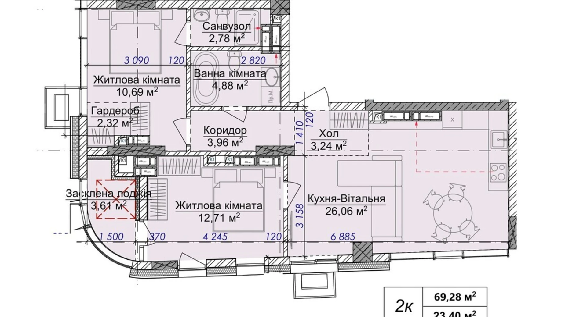 Продается 2-комнатная квартира 69.28 кв. м в Ужгороде, ул. Грушевского, 4А - фото 2