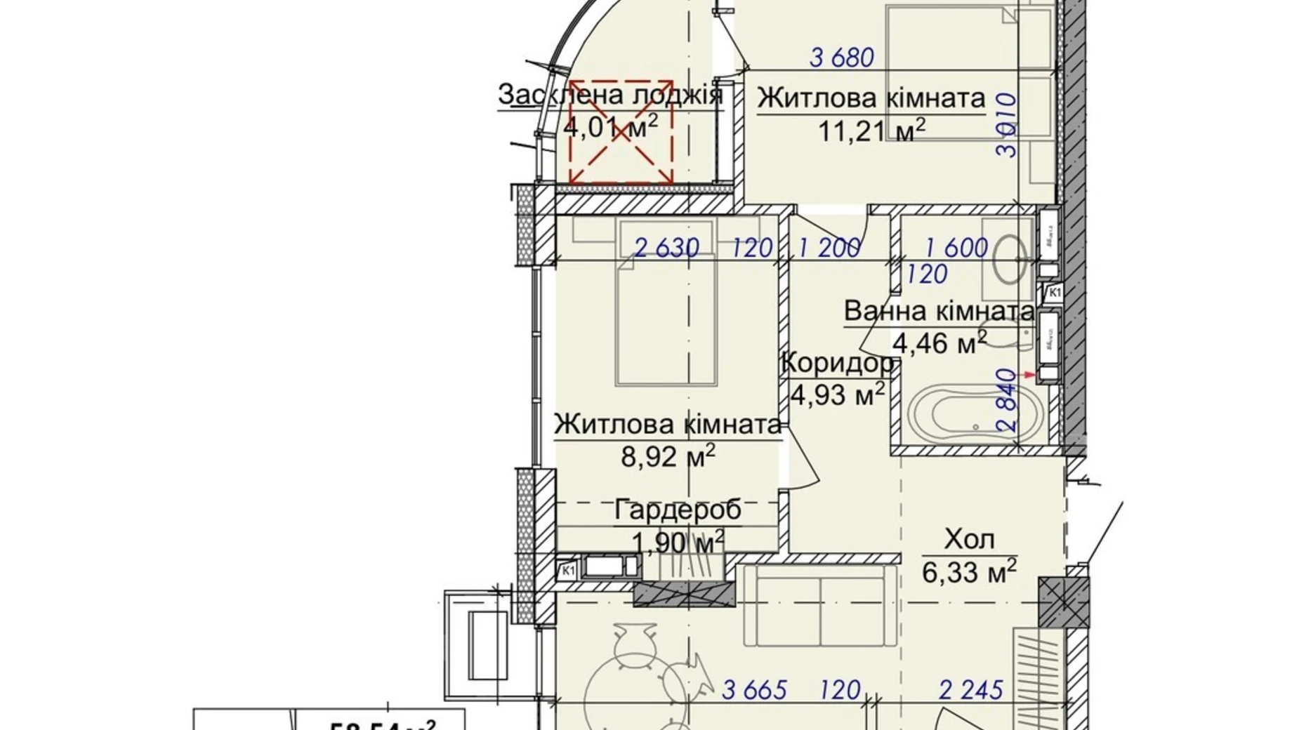 Продается 2-комнатная квартира 58.54 кв. м в Ужгороде, ул. Грушевского, 4А - фото 2