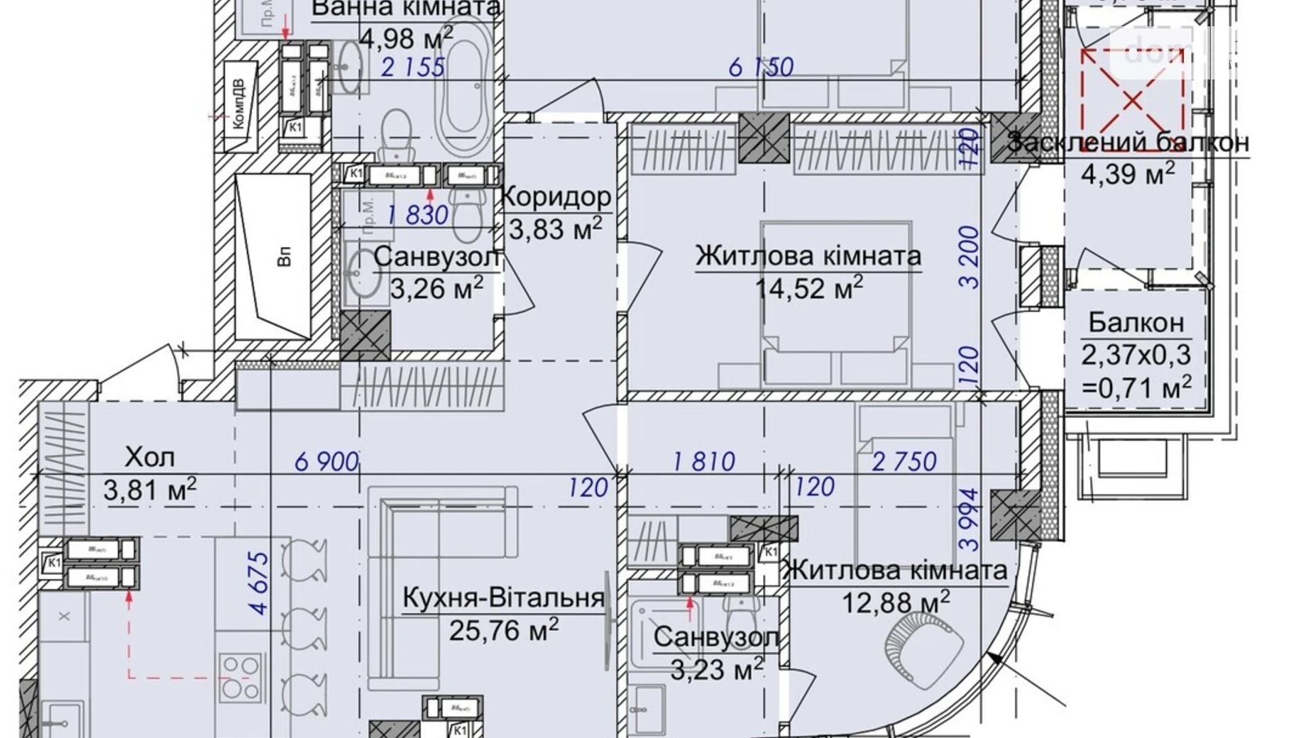 Продается 3-комнатная квартира 101.25 кв. м в Ужгороде, ул. Грушевского, 4А - фото 2