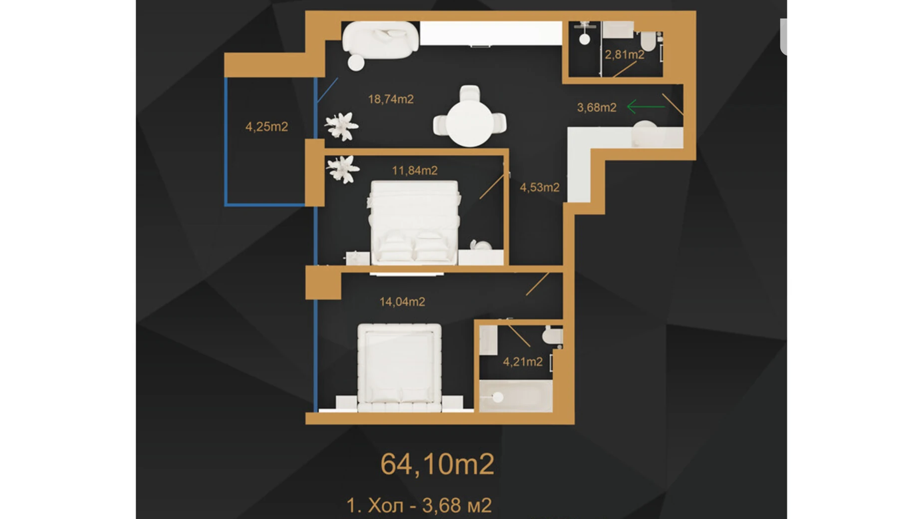 Продается 2-комнатная квартира 64.1 кв. м в, цена: 80125 $ - фото 2