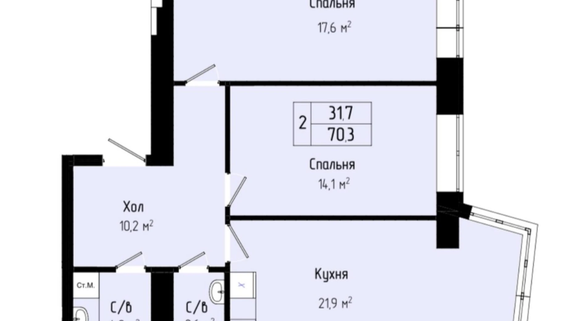 Продается 2-комнатная квартира 70.3 кв. м в Хмельницком, ул. Панаса Мирного, 9 - фото 3